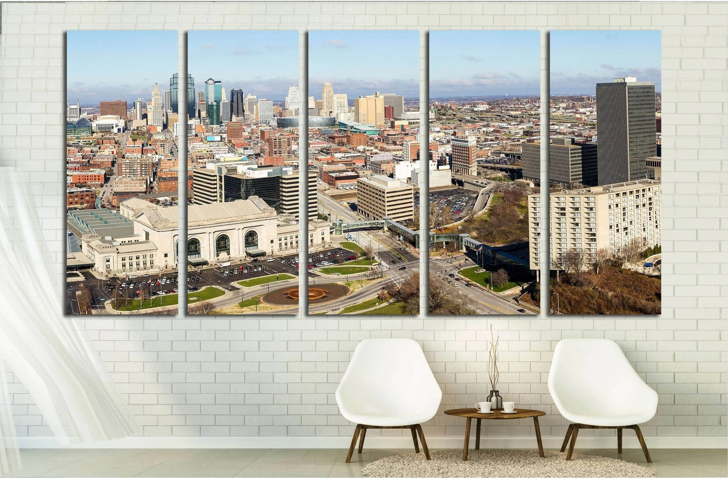 A large panoramic view of Kansas City, Missouri during the daytime №1642 Ready to Hang Canvas Print - Zellart Canvas Prints ALL_Products, s-1642