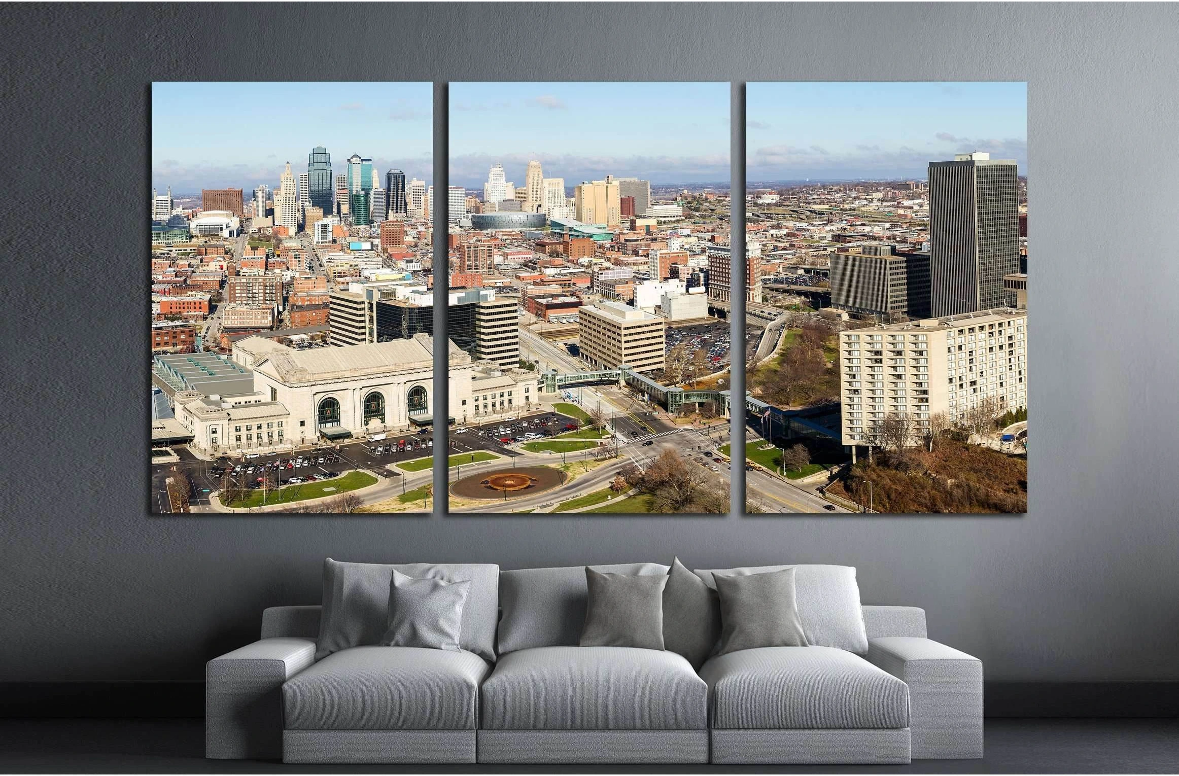 A large panoramic view of Kansas City, Missouri during the daytime №1642 Ready to Hang Canvas Print - Zellart Canvas Prints ALL_Products, s-1642