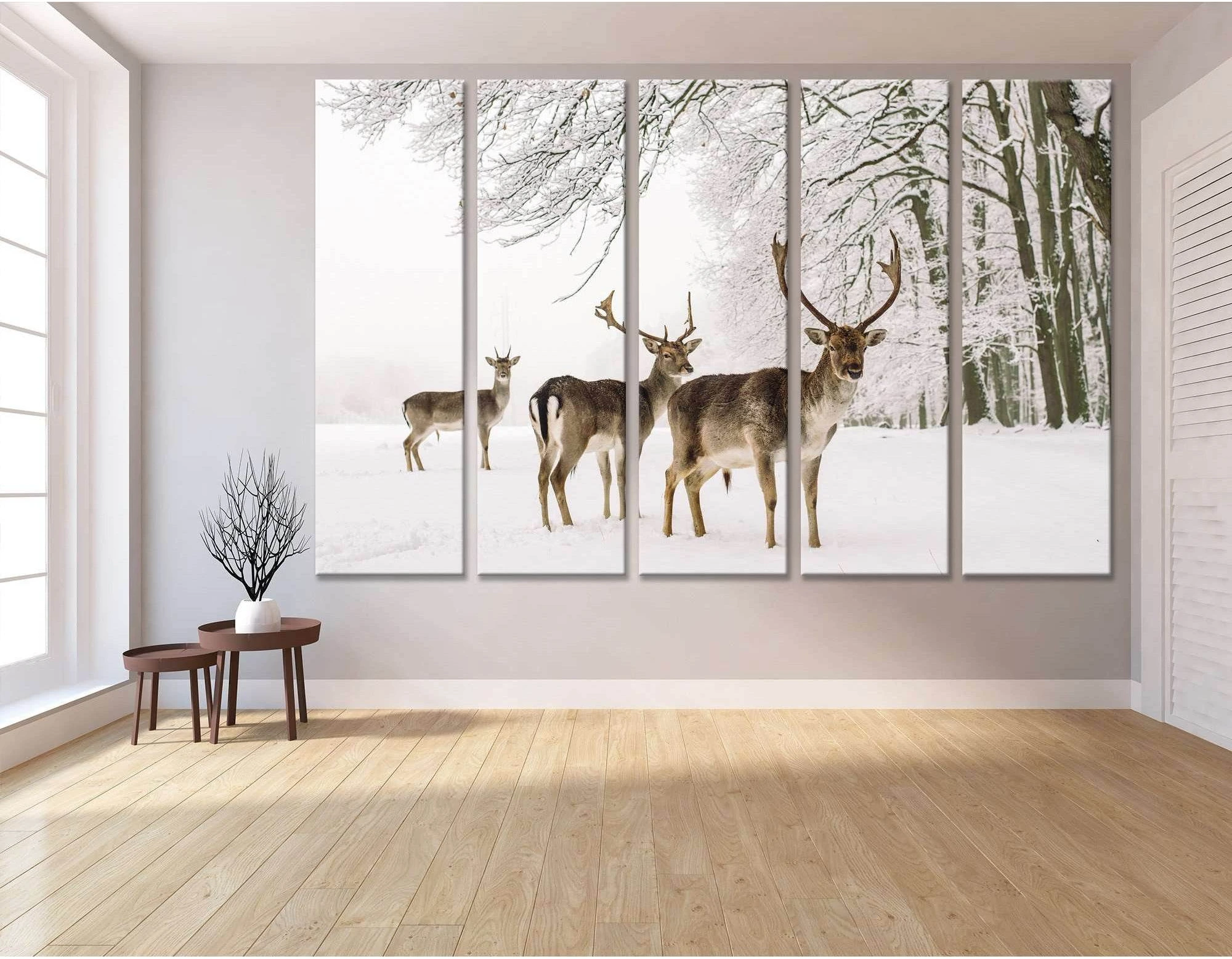 A male of fallow deer with grate antlers standing on the snow №04143 Ready to Hang Canvas Print - Zellart Canvas Prints ALL_Products