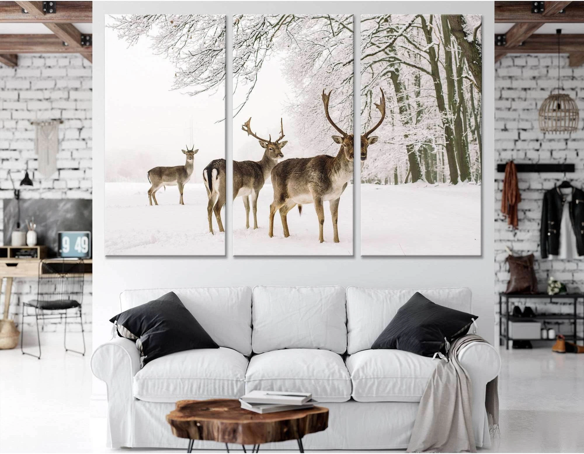 A male of fallow deer with grate antlers standing on the snow №04143 Ready to Hang Canvas Print - Zellart Canvas Prints ALL_Products