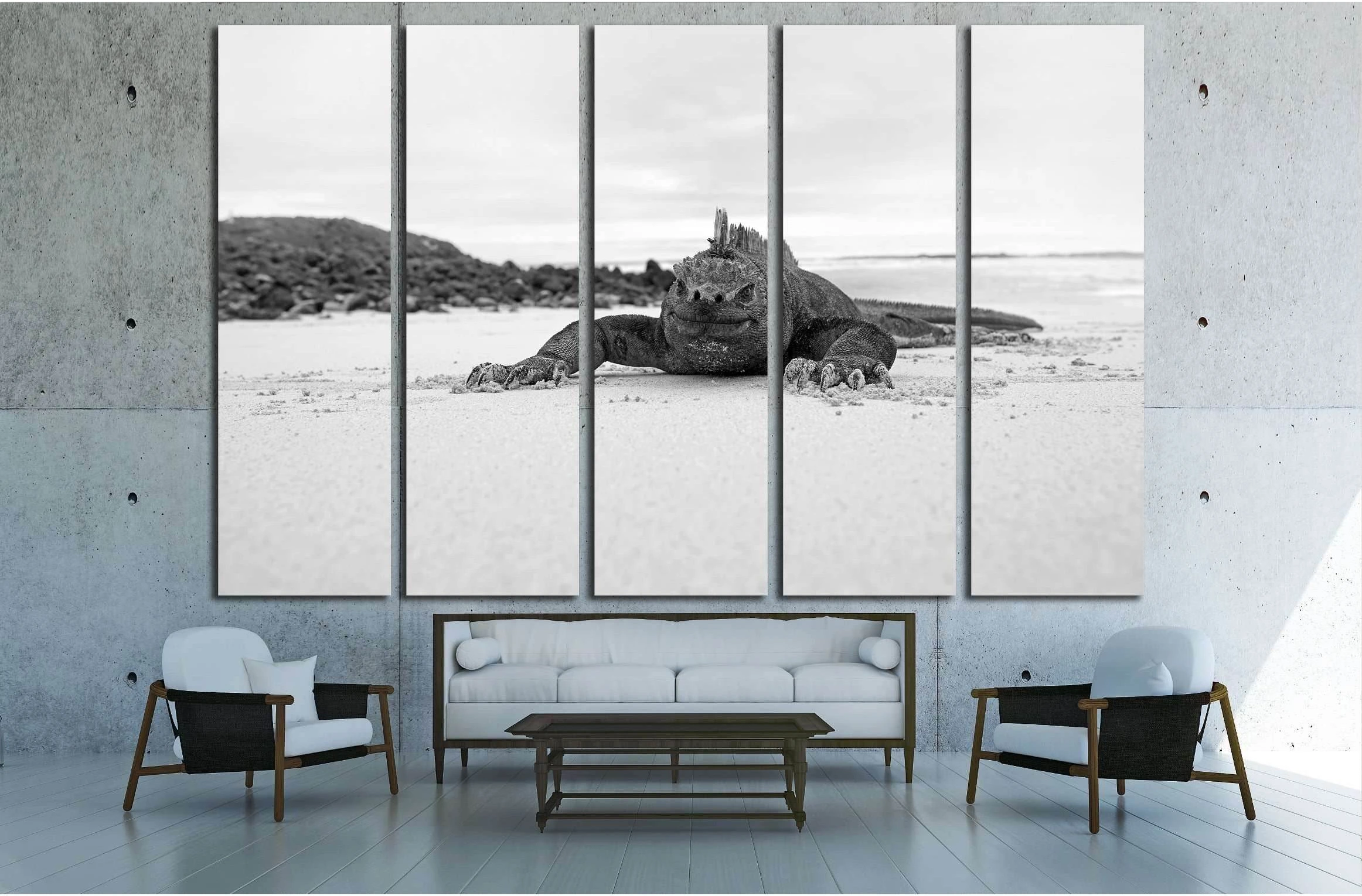 A marine iguana walking on the beach on Galapagos №3258 Ready to Hang Canvas Print - Zellart Canvas Prints ALL_Products, s-3258