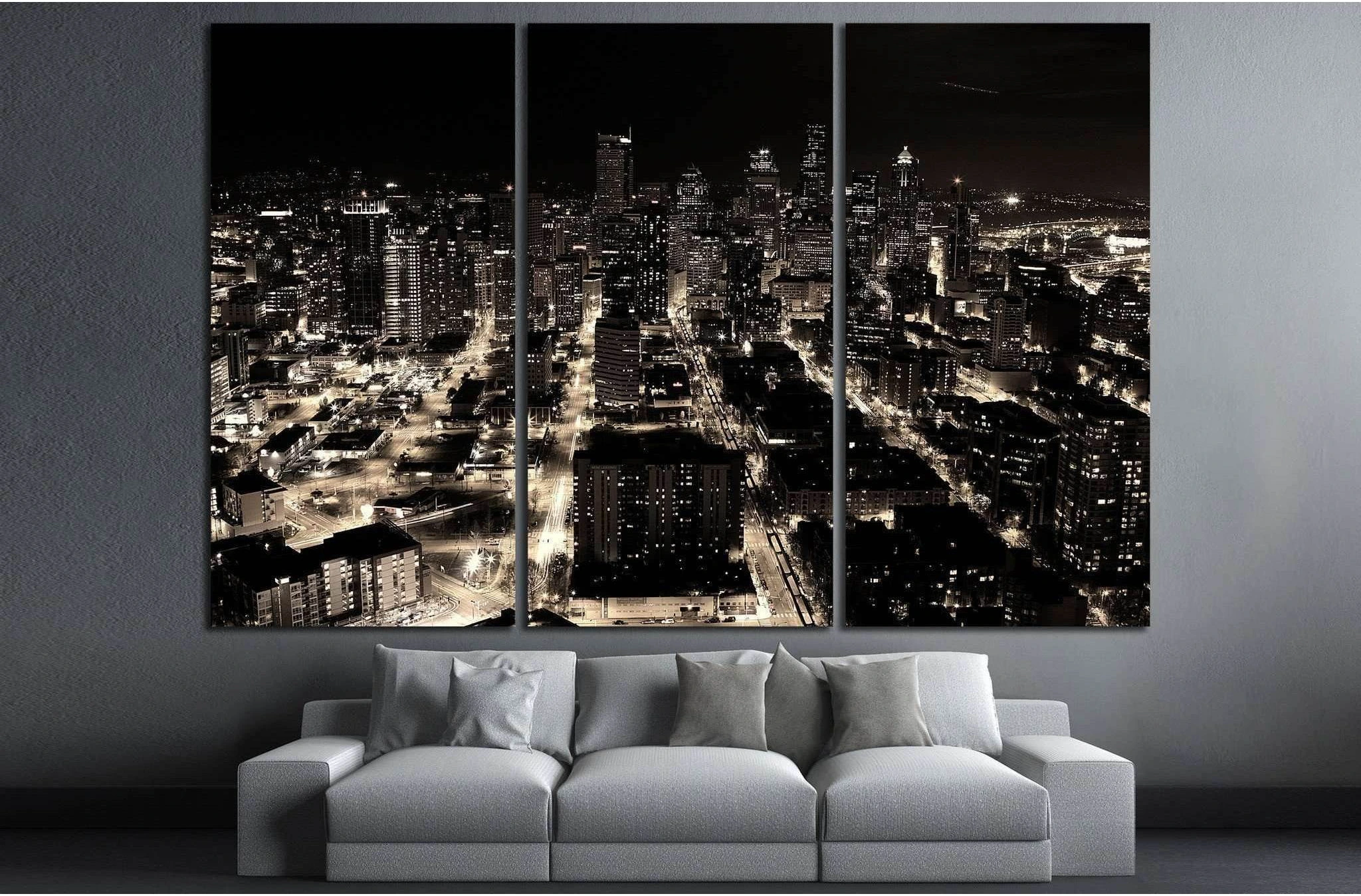 A night shot of the city of Seattle, US №1368 Ready to Hang Canvas Print - Zellart Canvas Prints ALL_Products, s-1368