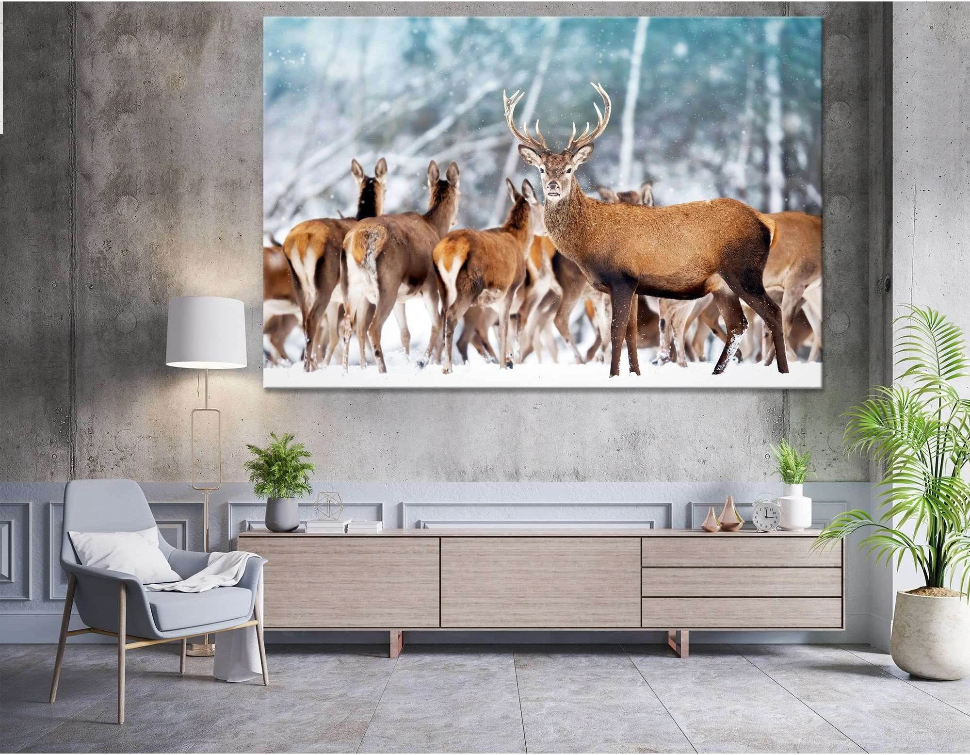 A noble deer in the herd №04138 Ready to Hang Canvas Print - Zellart Canvas Prints ALL_Products