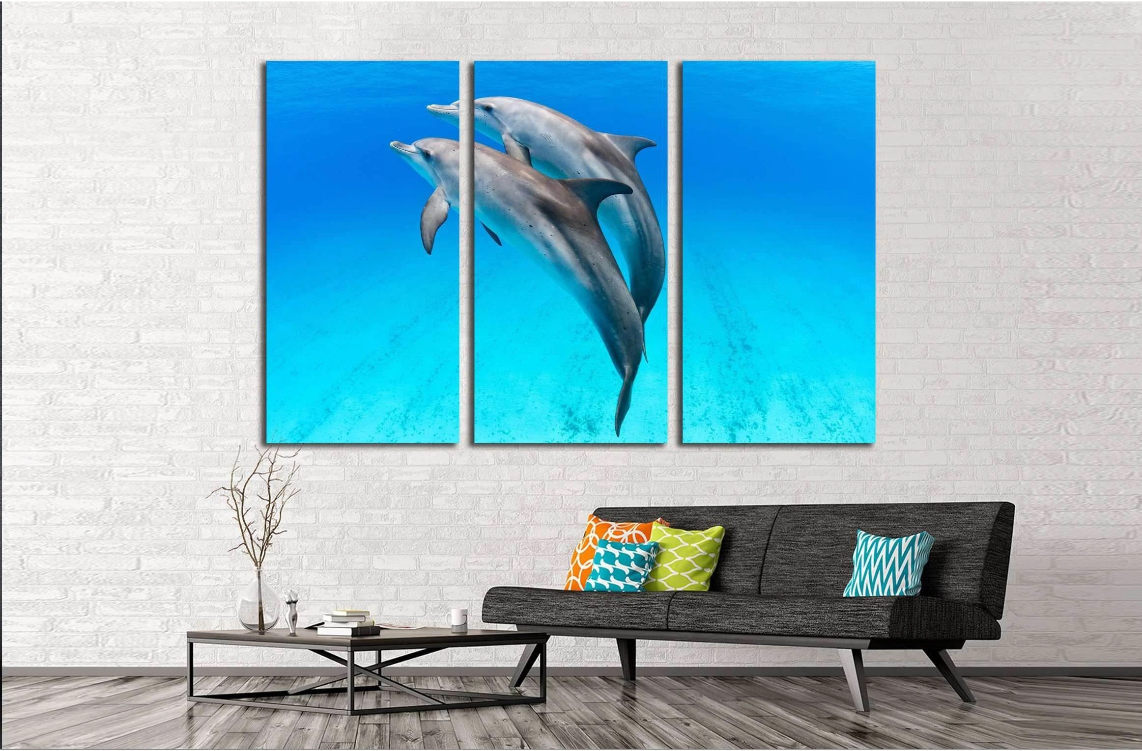 A playful dolphin duo in the seas of the Bahamas №2369 Ready to Hang Canvas Print - Zellart Canvas Prints ALL_Products, s-2369