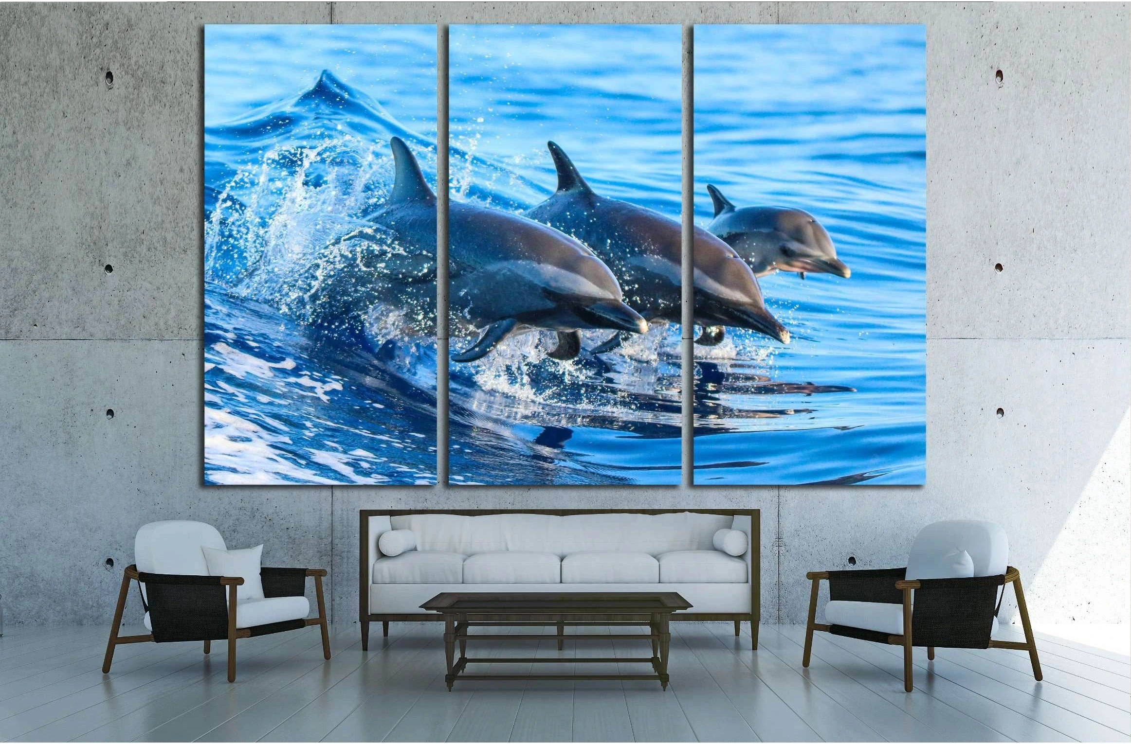 A spotted dolphin family leaping out of the clear blue Hawaii waters №2356 Ready to Hang Canvas Print - Zellart Canvas Prints ALL_Products, s-2356