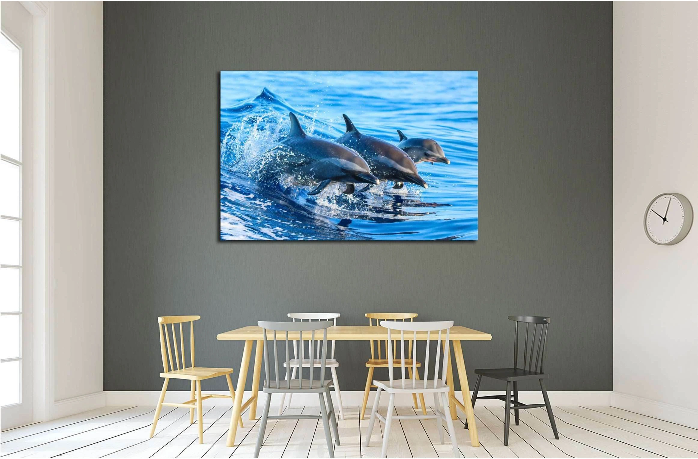 A spotted dolphin family leaping out of the clear blue Hawaii waters №2356 Ready to Hang Canvas Print - Zellart Canvas Prints ALL_Products, s-2356