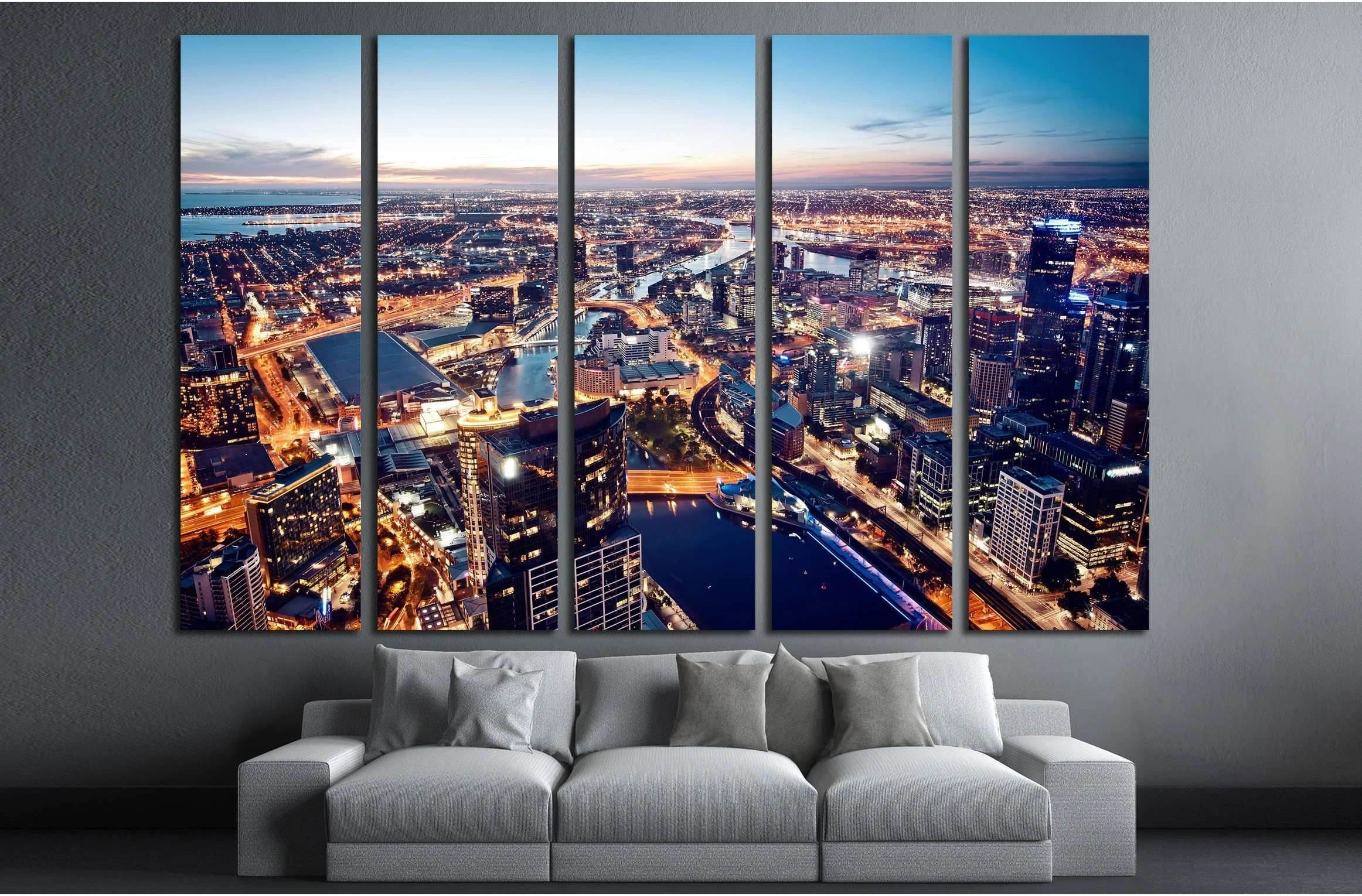 A view of Melbourne at night, Victoria, Australia №2264 Ready to Hang Canvas Print - Zellart Canvas Prints ALL_Products, s-2264