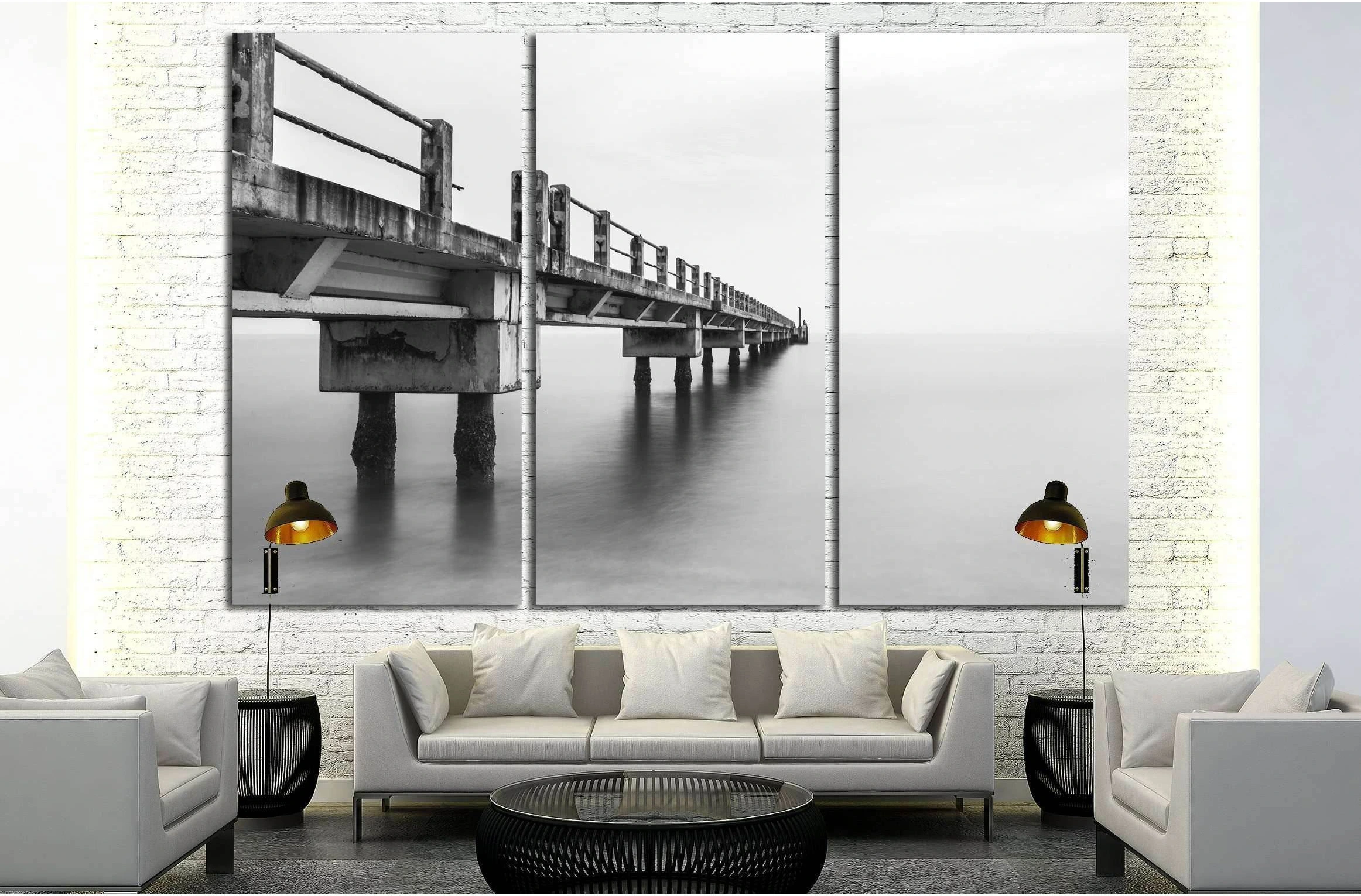 Abandoned Jetty, Long Exposure Black And White №3173 Ready to Hang Canvas Print - Zellart Canvas Prints ALL_Products, s-3173