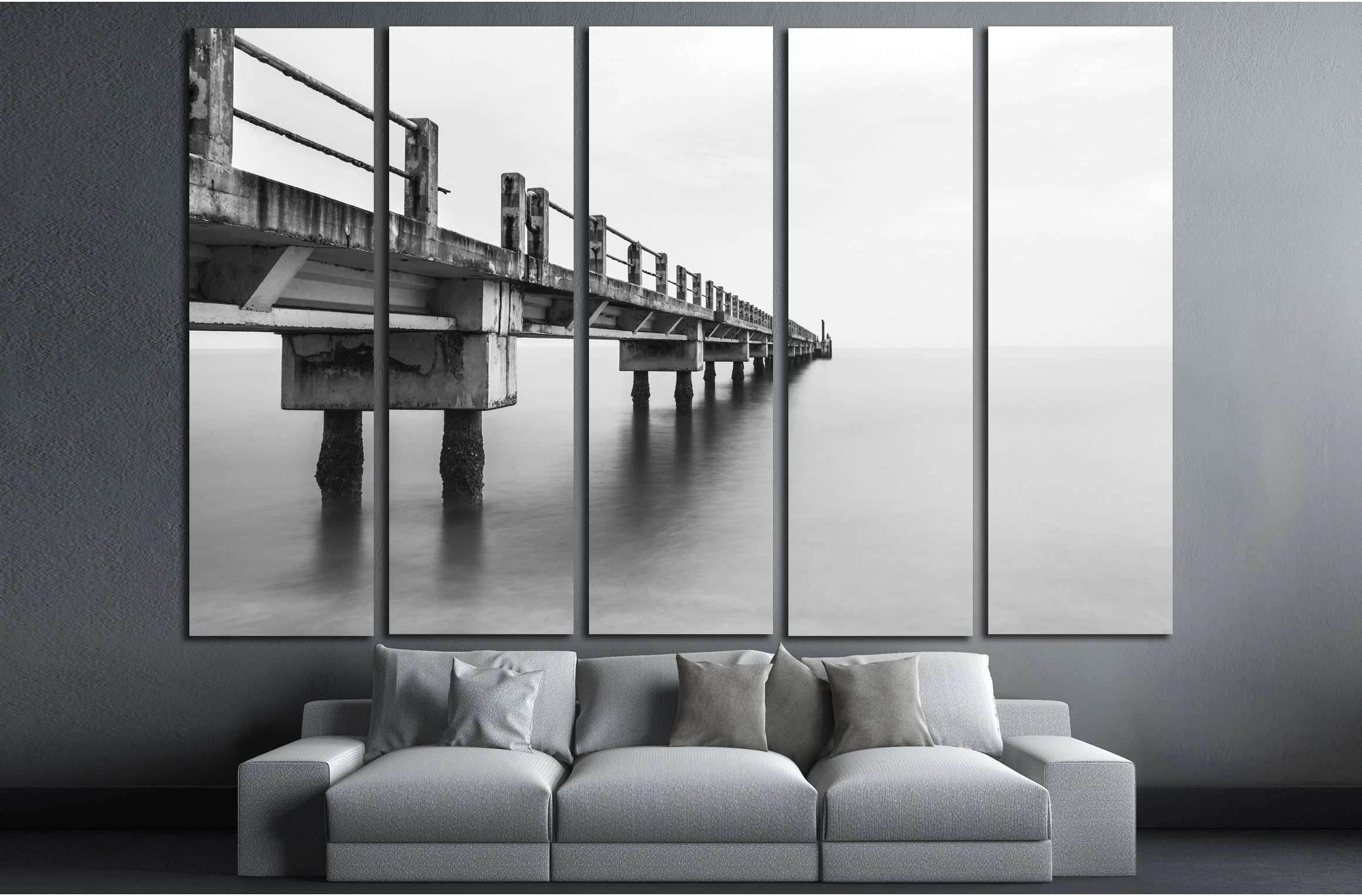 Abandoned Jetty, Long Exposure Black And White №3173 Ready to Hang Canvas Print - Zellart Canvas Prints ALL_Products, s-3173