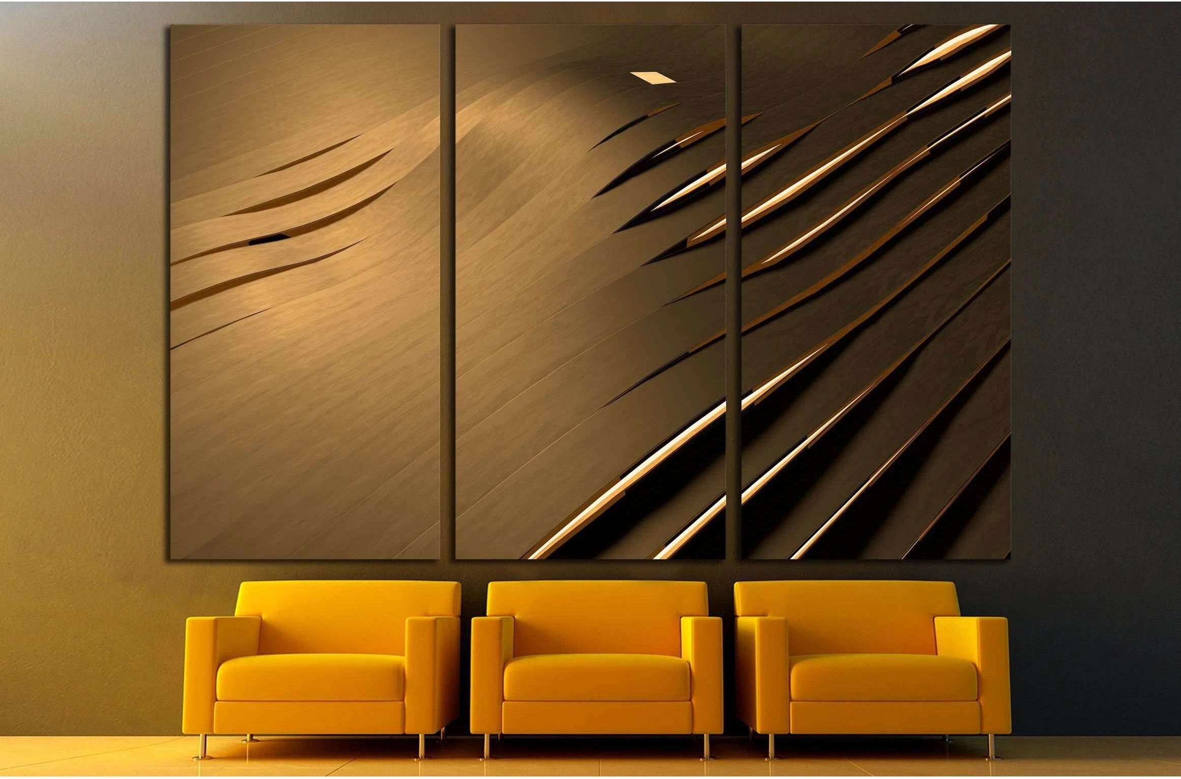 Abstract 3D background with golden wavy stripes №2885 Ready to Hang Canvas Print - Zellart Canvas Prints ALL_Products, s-2885