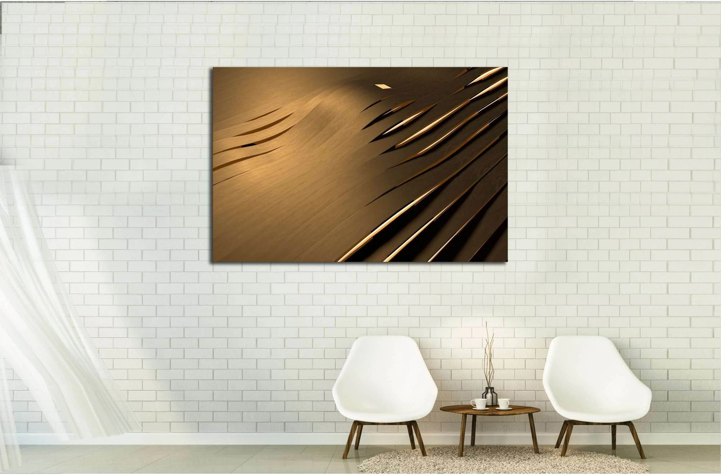 Abstract 3D background with golden wavy stripes №2885 Ready to Hang Canvas Print - Zellart Canvas Prints ALL_Products, s-2885