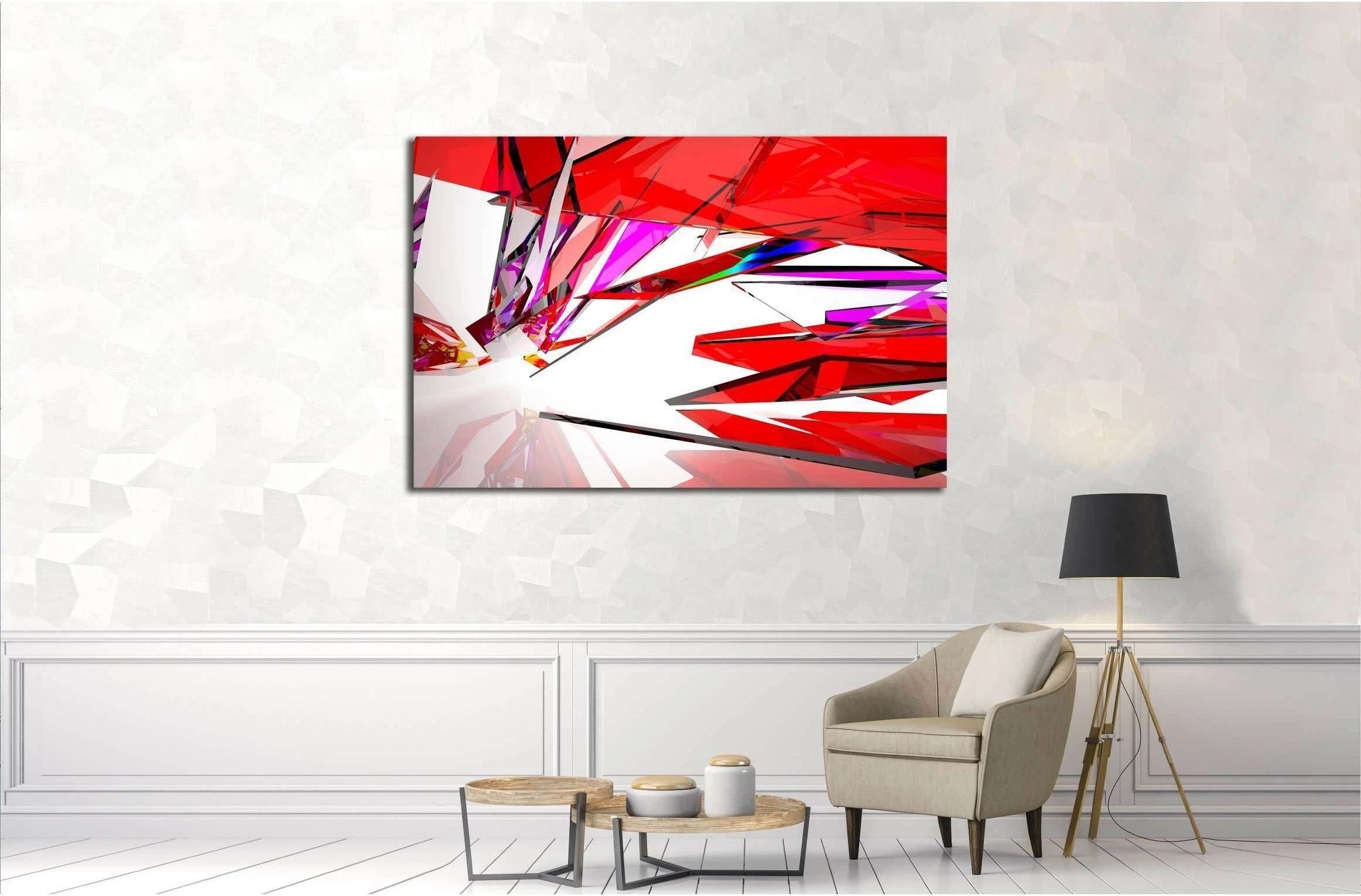 abstract architectural interior with gradient geometric glass sculpture with black lines №2568 Ready to Hang Canvas Print - Zellart Canvas Prints ALL_Products, s-2568