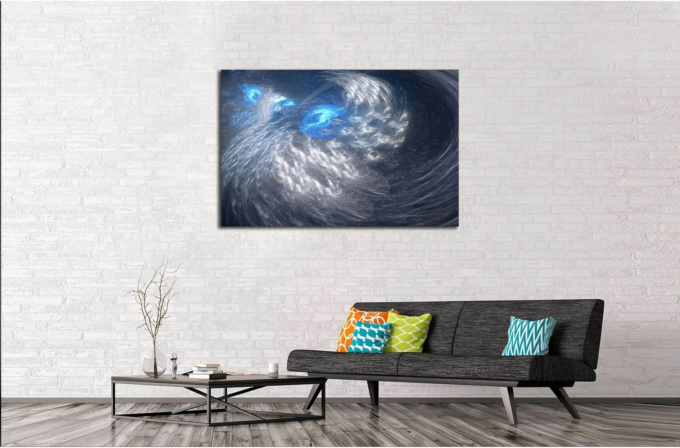 Abstract background. Gray - blue palette. Raster fractal graphics. №2530 Ready to Hang Canvas Print - Zellart Canvas Prints ALL_Products, s-2530