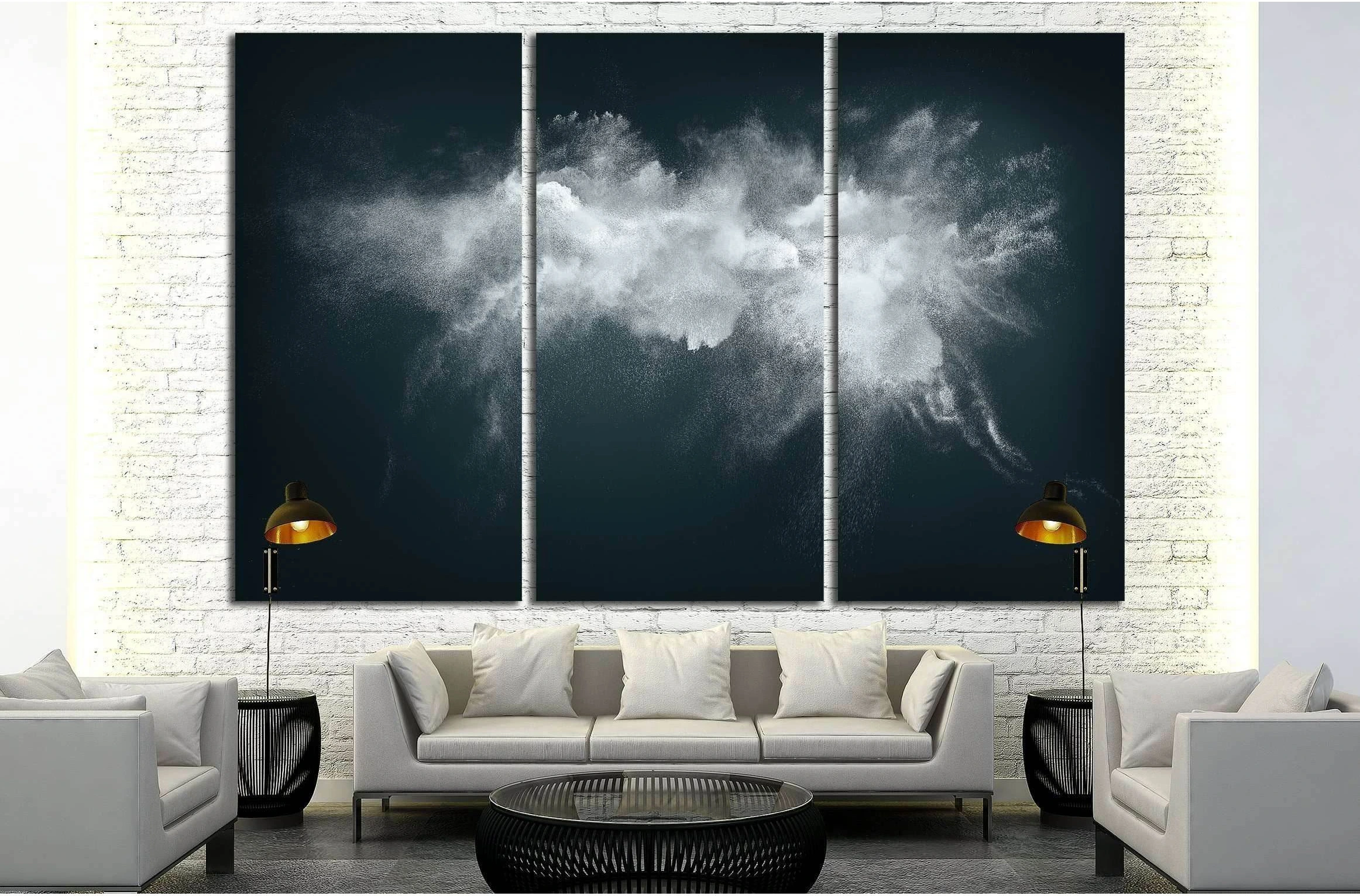 Abstract design of white powder cloud against dark background №2535 Ready to Hang Canvas Print - Zellart Canvas Prints ALL_Products, s-2535