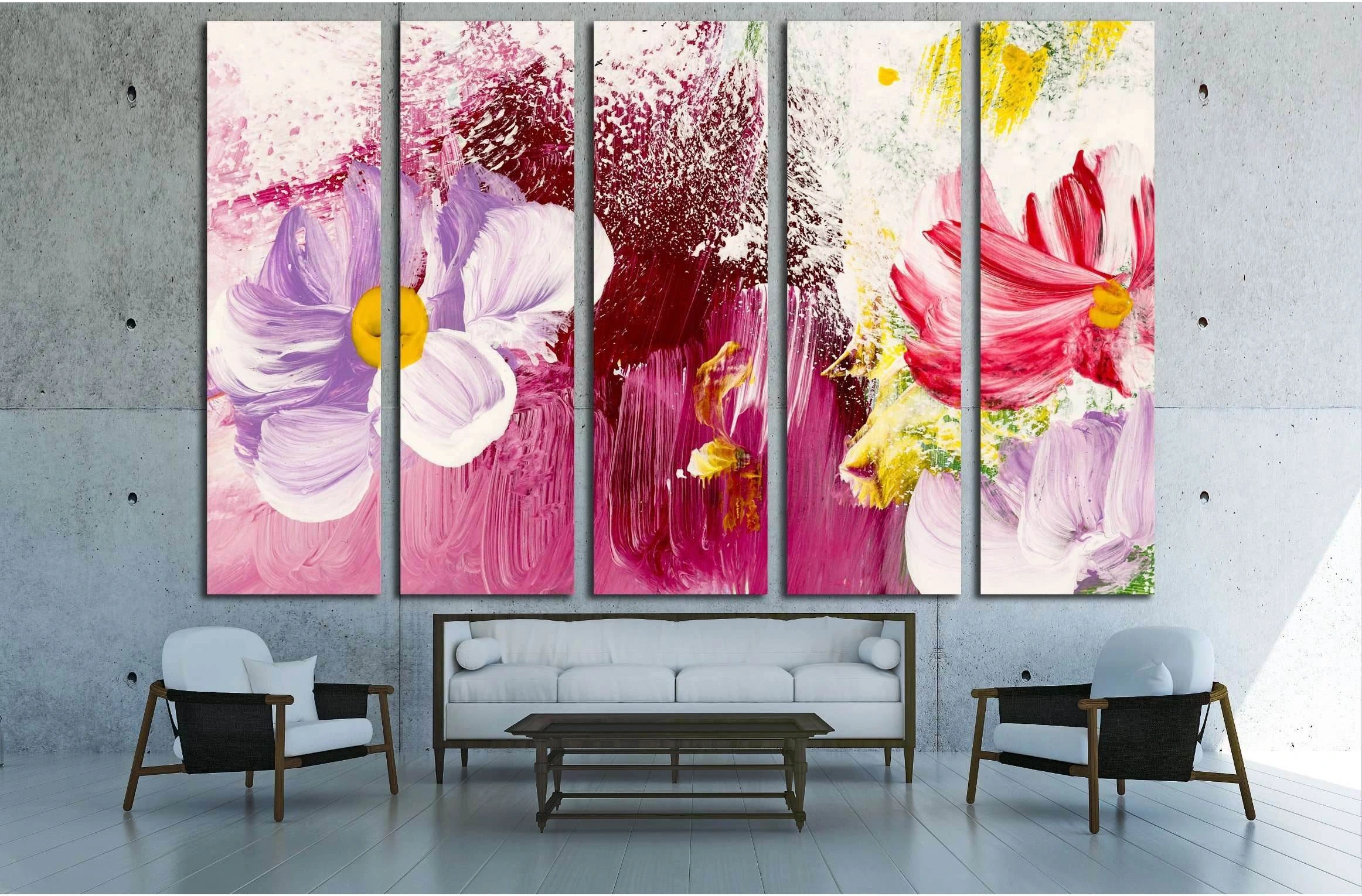 Abstract flowers, close-up fragment of acrylic painting on canvas №3018 Ready to Hang Canvas Print - Zellart Canvas Prints ALL_Products, s-3018