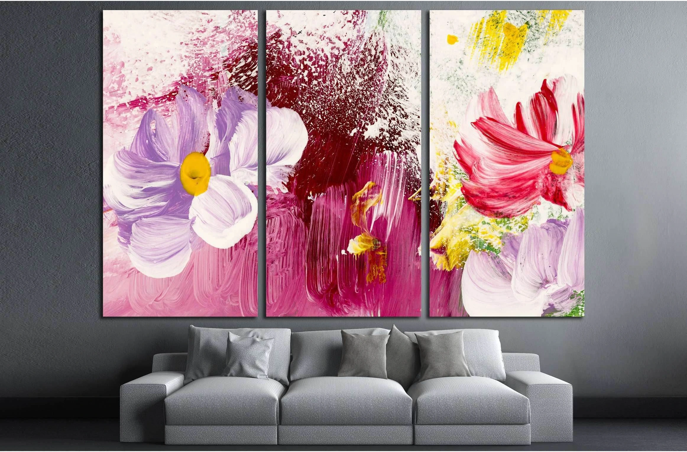 Abstract flowers, close-up fragment of acrylic painting on canvas №3018 Ready to Hang Canvas Print - Zellart Canvas Prints ALL_Products, s-3018