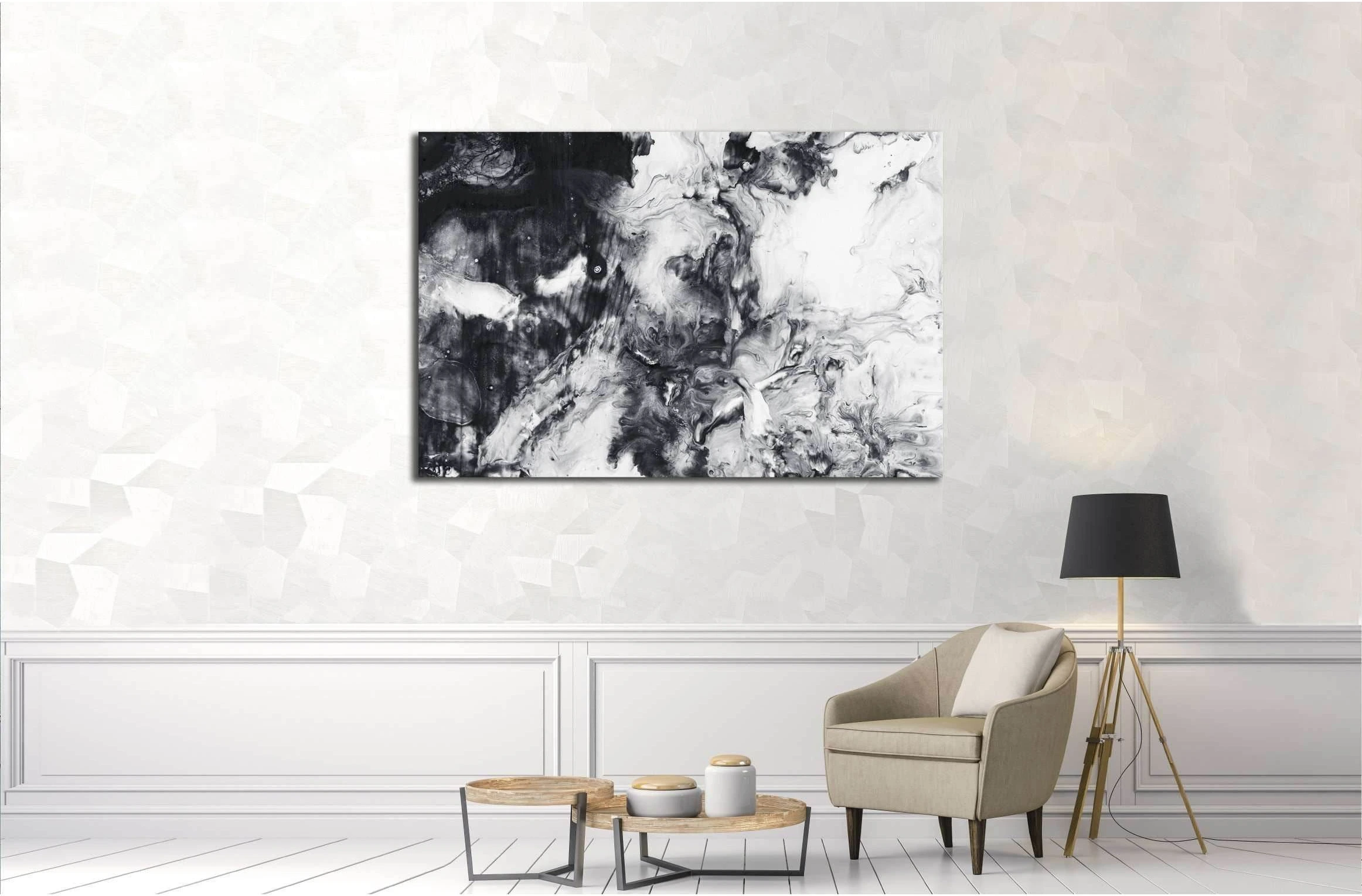 Abstract hand painted black and white background, acrylic painting on canvas, wallpaper, texture №2565 Ready to Hang Canvas Print - Zellart Canvas Prints ALL_Products, s-2565