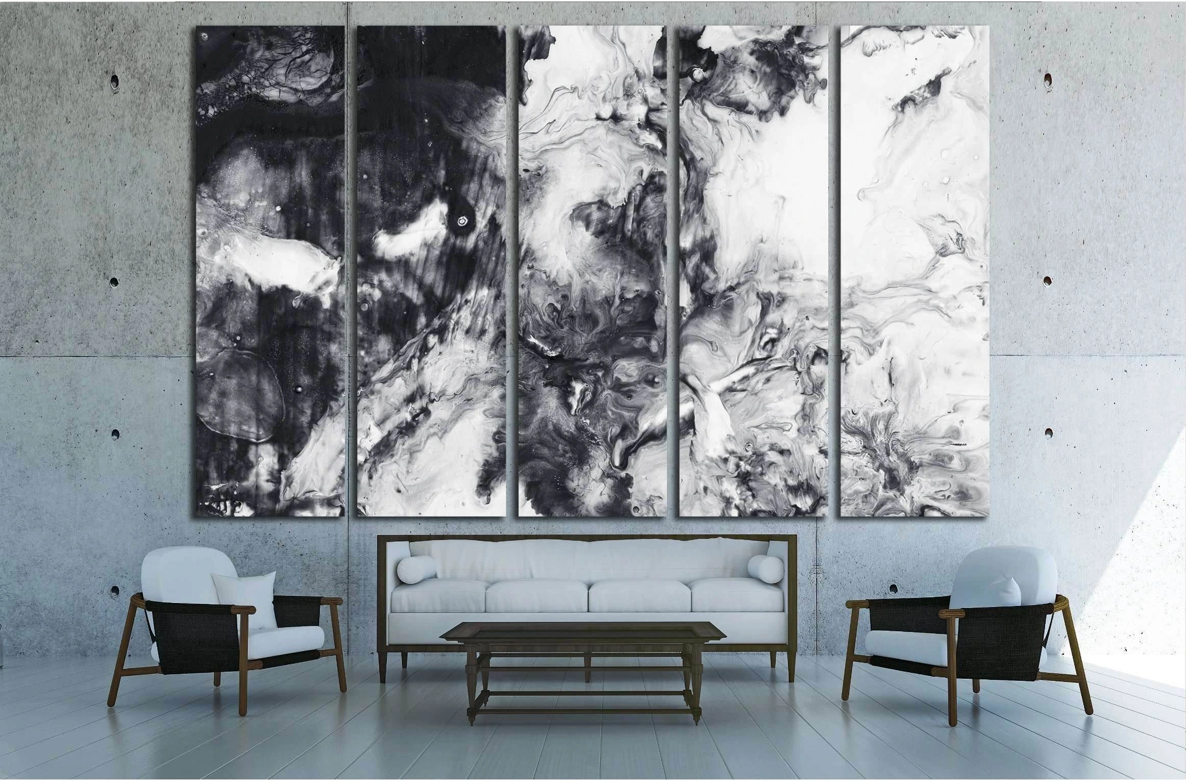 Abstract hand painted black and white background, acrylic painting on canvas, wallpaper, texture №2565 Ready to Hang Canvas Print - Zellart Canvas Prints ALL_Products, s-2565
