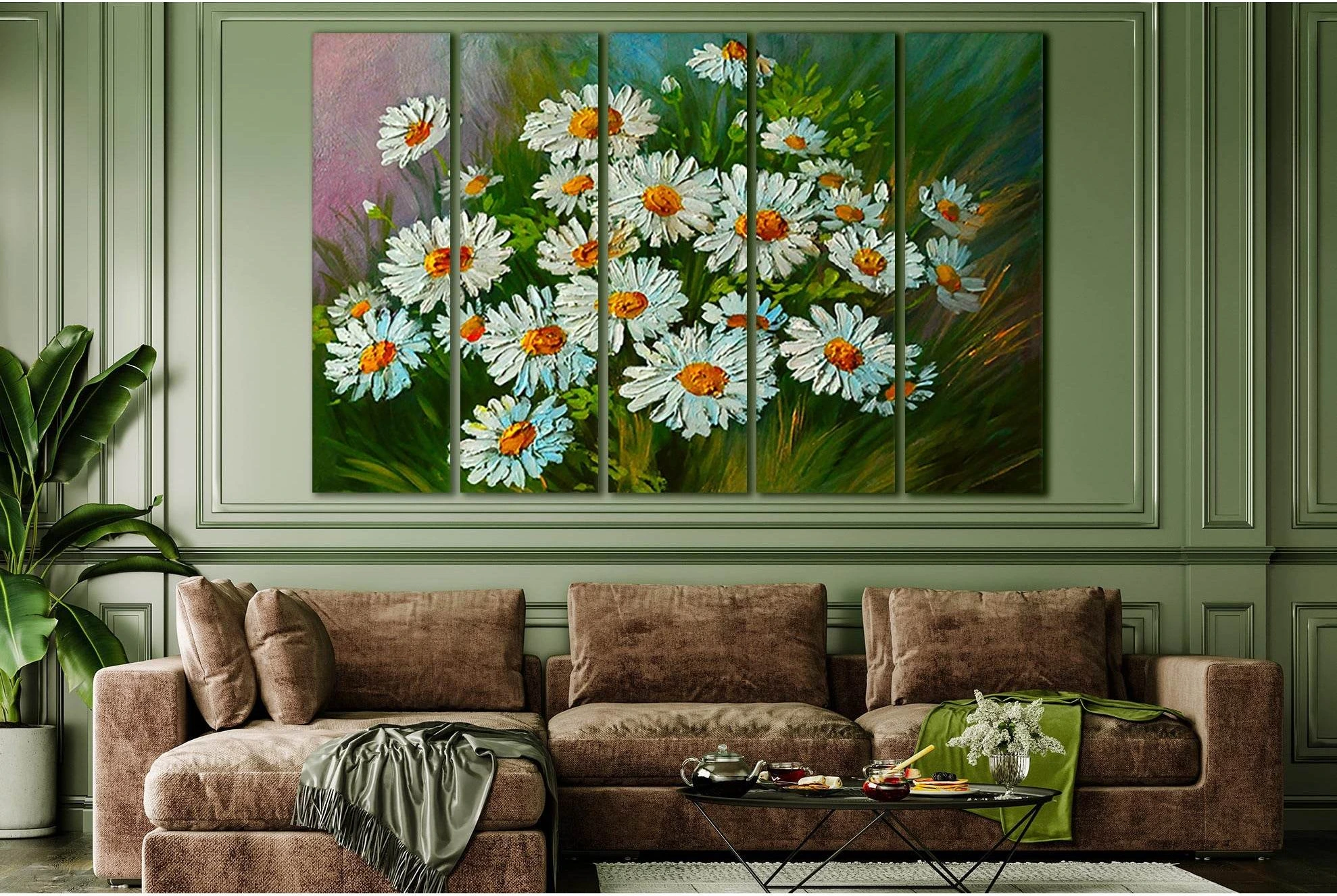 Abstract Illustration Of Flowers Daisies №SL590 Ready to Hang Canvas Print - Zellart Canvas Prints 0new, ALL_Products, Oil Painting Wall Art