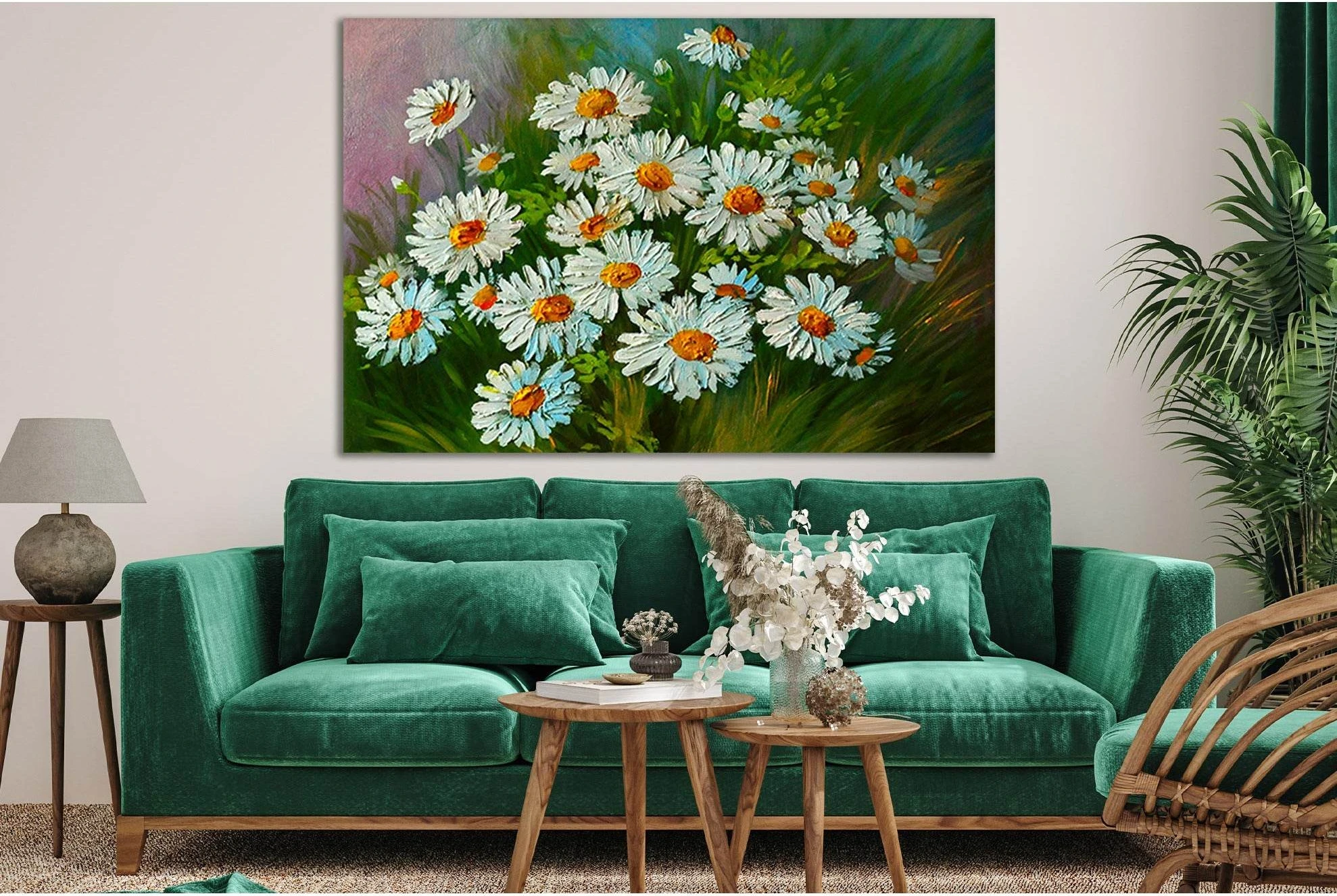 Abstract Illustration Of Flowers Daisies №SL590 Ready to Hang Canvas Print - Zellart Canvas Prints 0new, ALL_Products, Oil Painting Wall Art