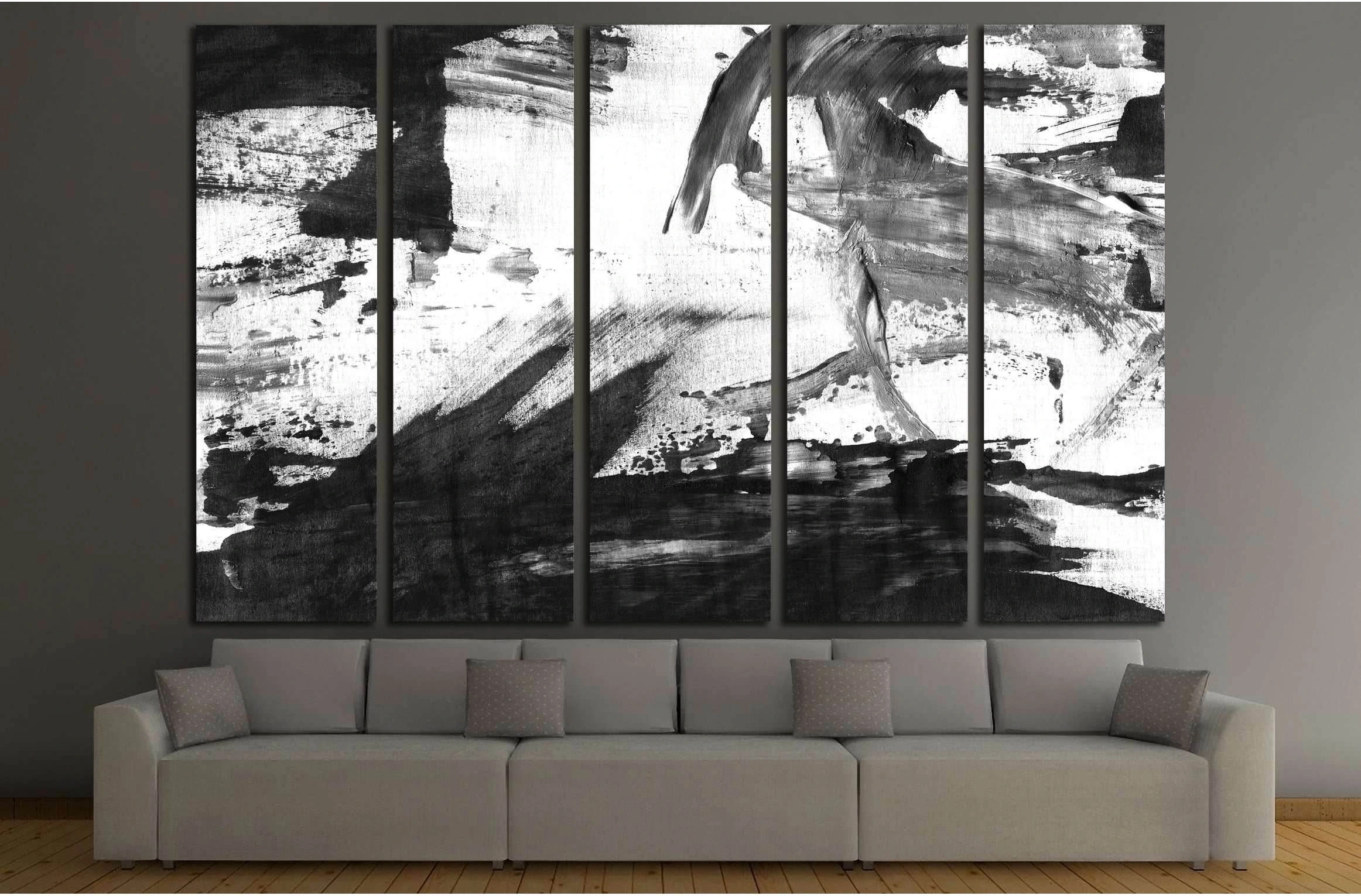 Abstract ink background. Marble style. Black and white paint stroke texture №3016 Ready to Hang Canvas Print - Zellart Canvas Prints ALL_Products, s-3016
