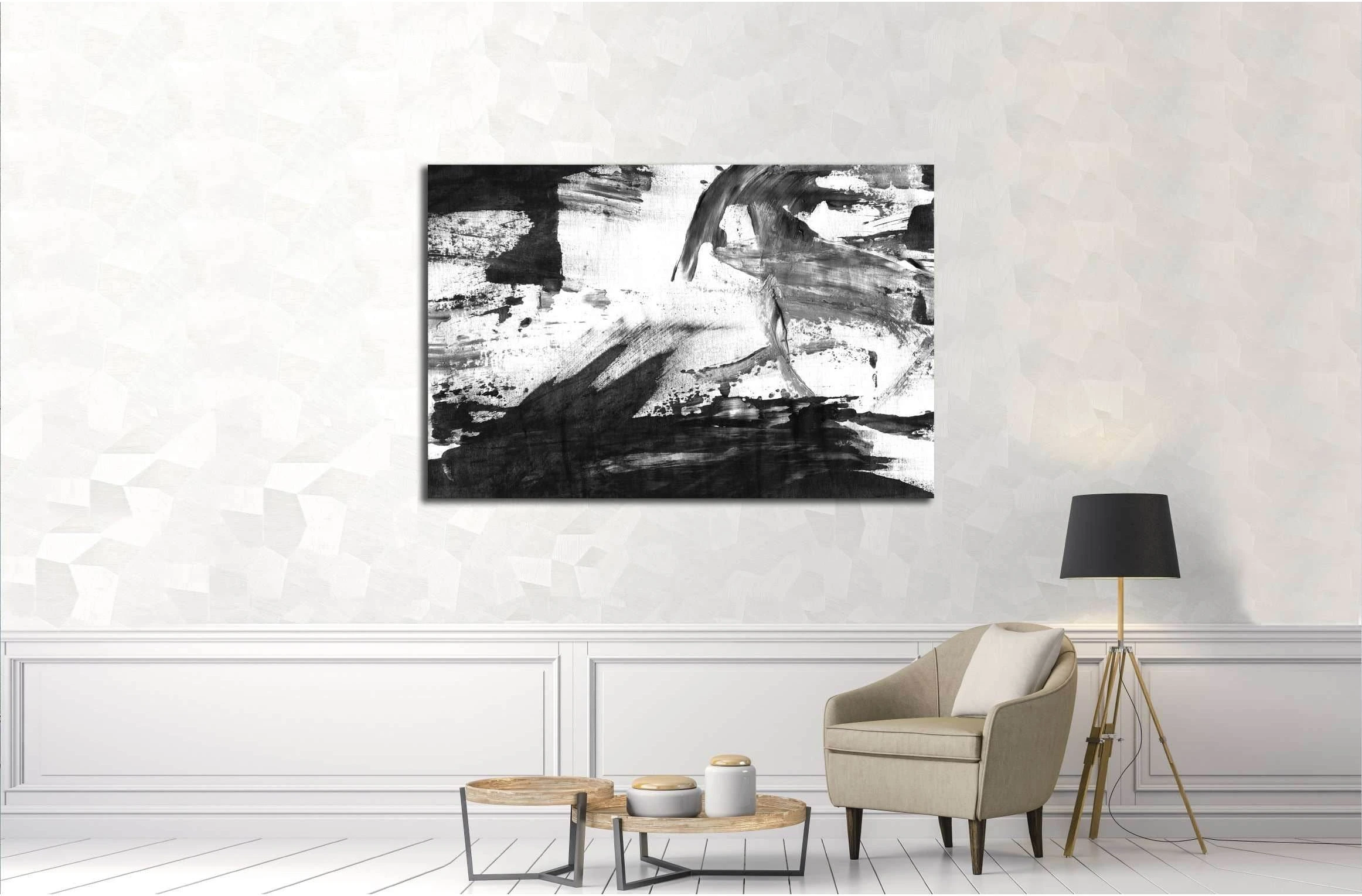 Abstract ink background. Marble style. Black and white paint stroke texture №3016 Ready to Hang Canvas Print - Zellart Canvas Prints ALL_Products, s-3016