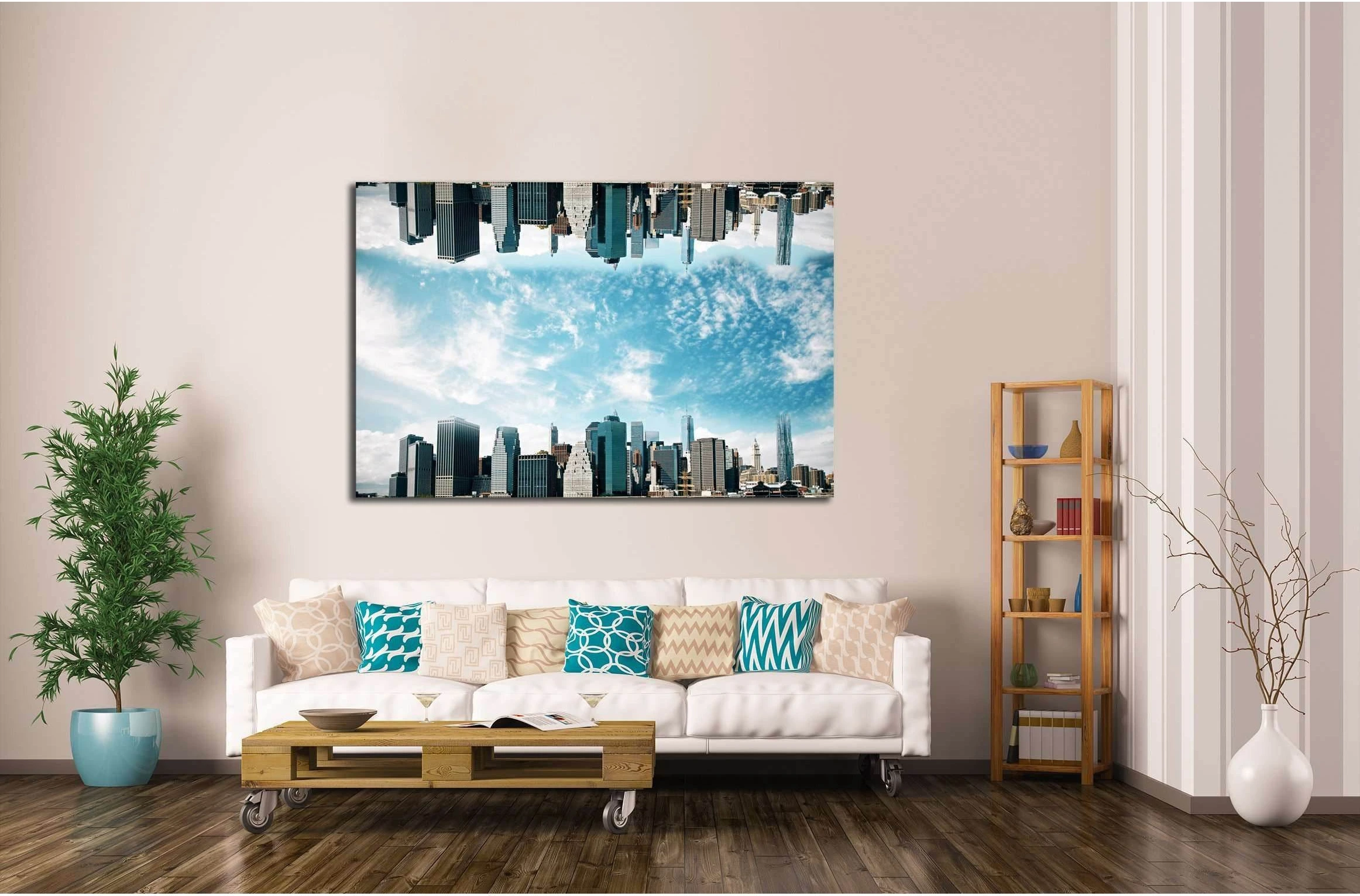 Abstract upside down cityscape on sky background. Wallpaperbackdrop with copy space №2970 Ready to Hang Canvas Print - Zellart Canvas Prints ALL_Products, s-2970