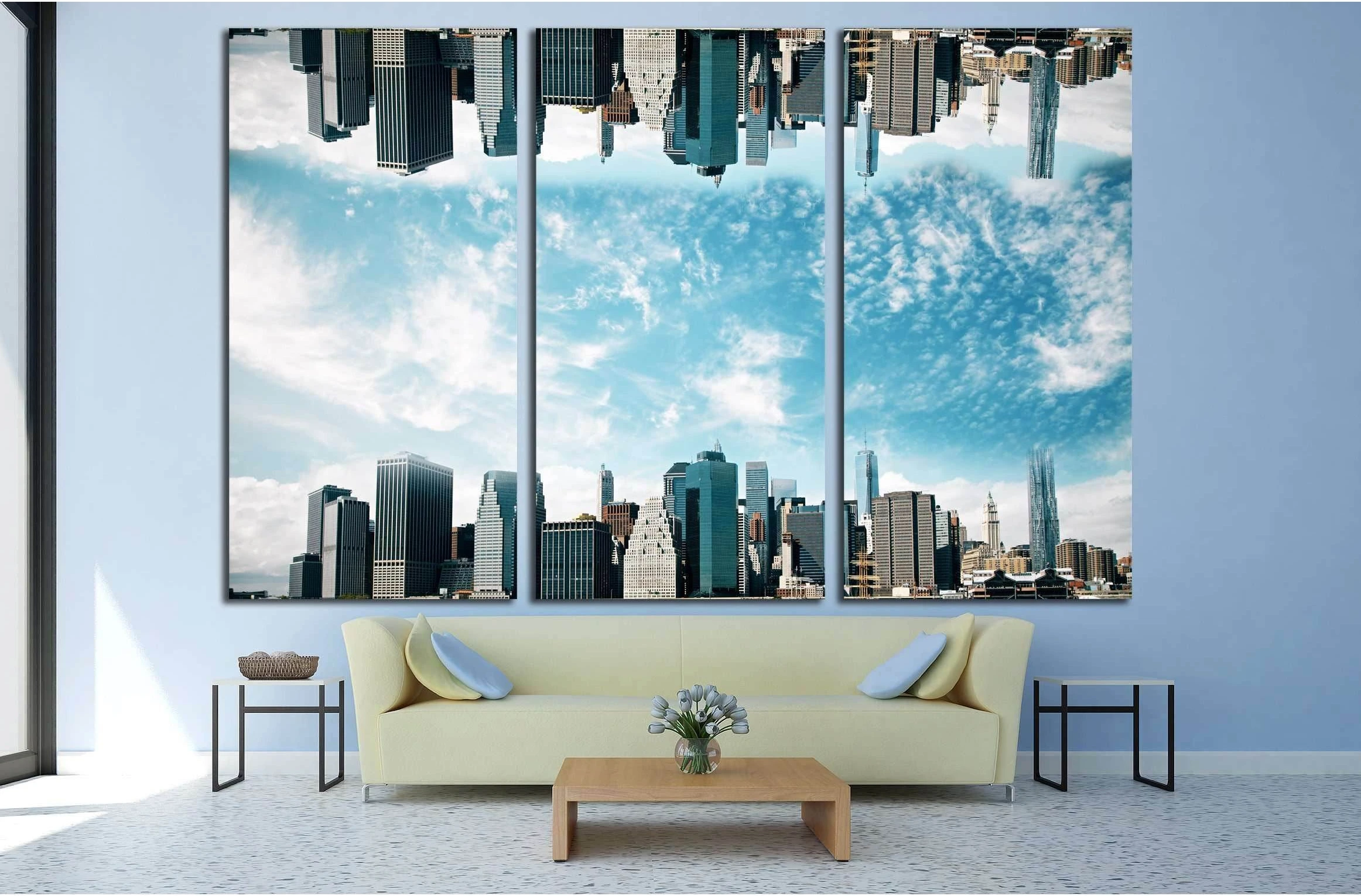 Abstract upside down cityscape on sky background. Wallpaperbackdrop with copy space №2970 Ready to Hang Canvas Print - Zellart Canvas Prints ALL_Products, s-2970