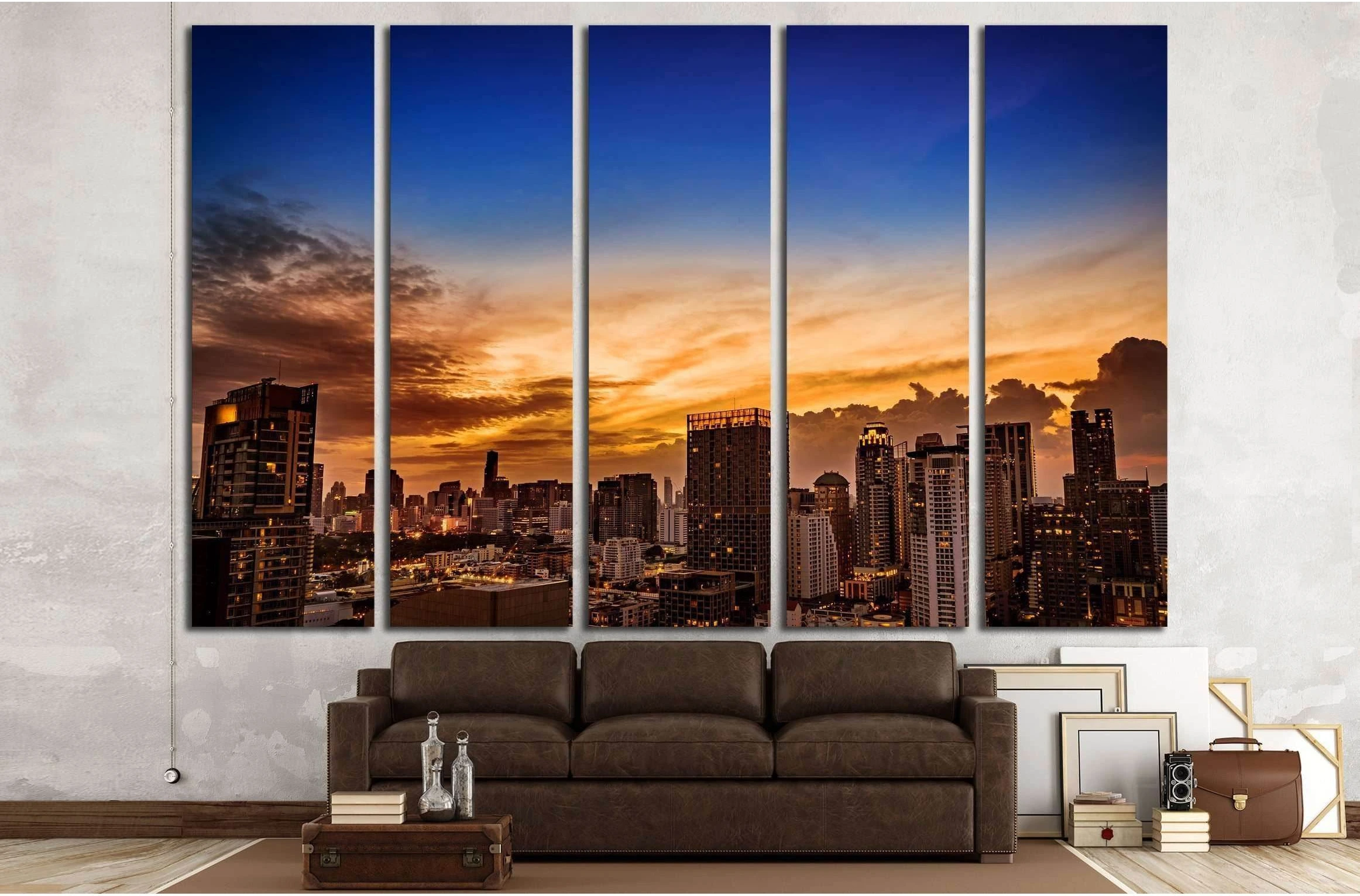abstract urban skyline cityscape on twilight time №2720 Ready to Hang Canvas Print - Zellart Canvas Prints ALL_Products, s-2720