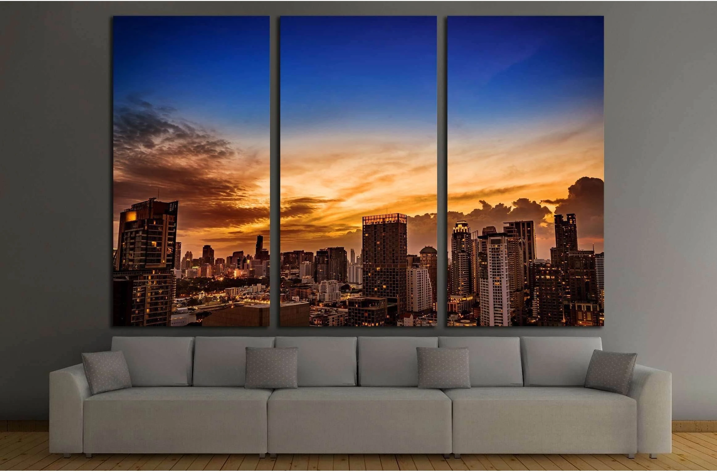 abstract urban skyline cityscape on twilight time №2720 Ready to Hang Canvas Print - Zellart Canvas Prints ALL_Products, s-2720