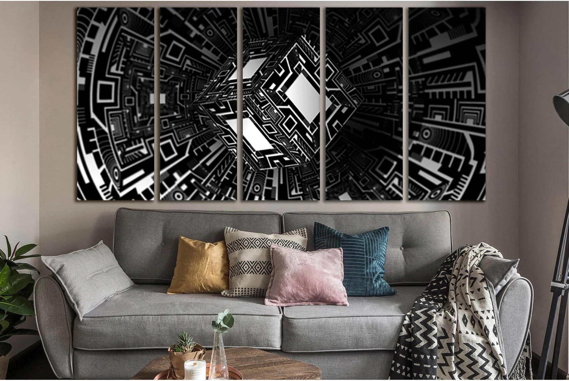 Abstraction Cube Black And White №SL859 Ready to Hang Canvas Print - Zellart Canvas Prints 0new, ALL_Products, Black & White Wall Art