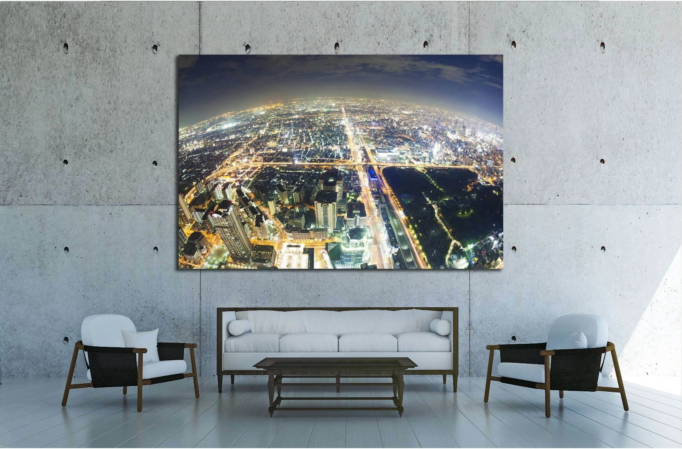 Aerial fisheye view of buildings in Osaka in Japan at night №2658 Ready to Hang Canvas Print - Zellart Canvas Prints ALL_Products, s-2658