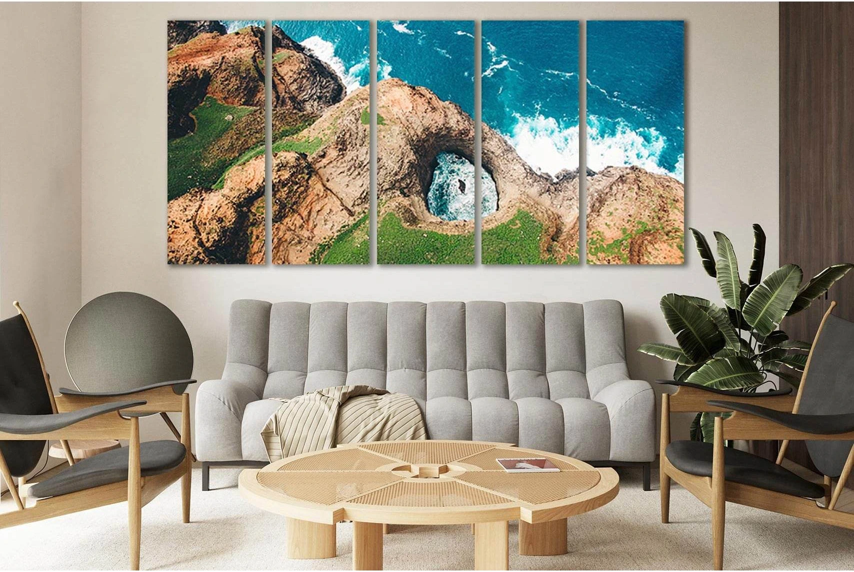 Aerial Landscape Rocky Ocean Shore №SL204 Ready to Hang Canvas Print - Zellart Canvas Prints 0new, ALL_Products, Beach Ocean & Waves