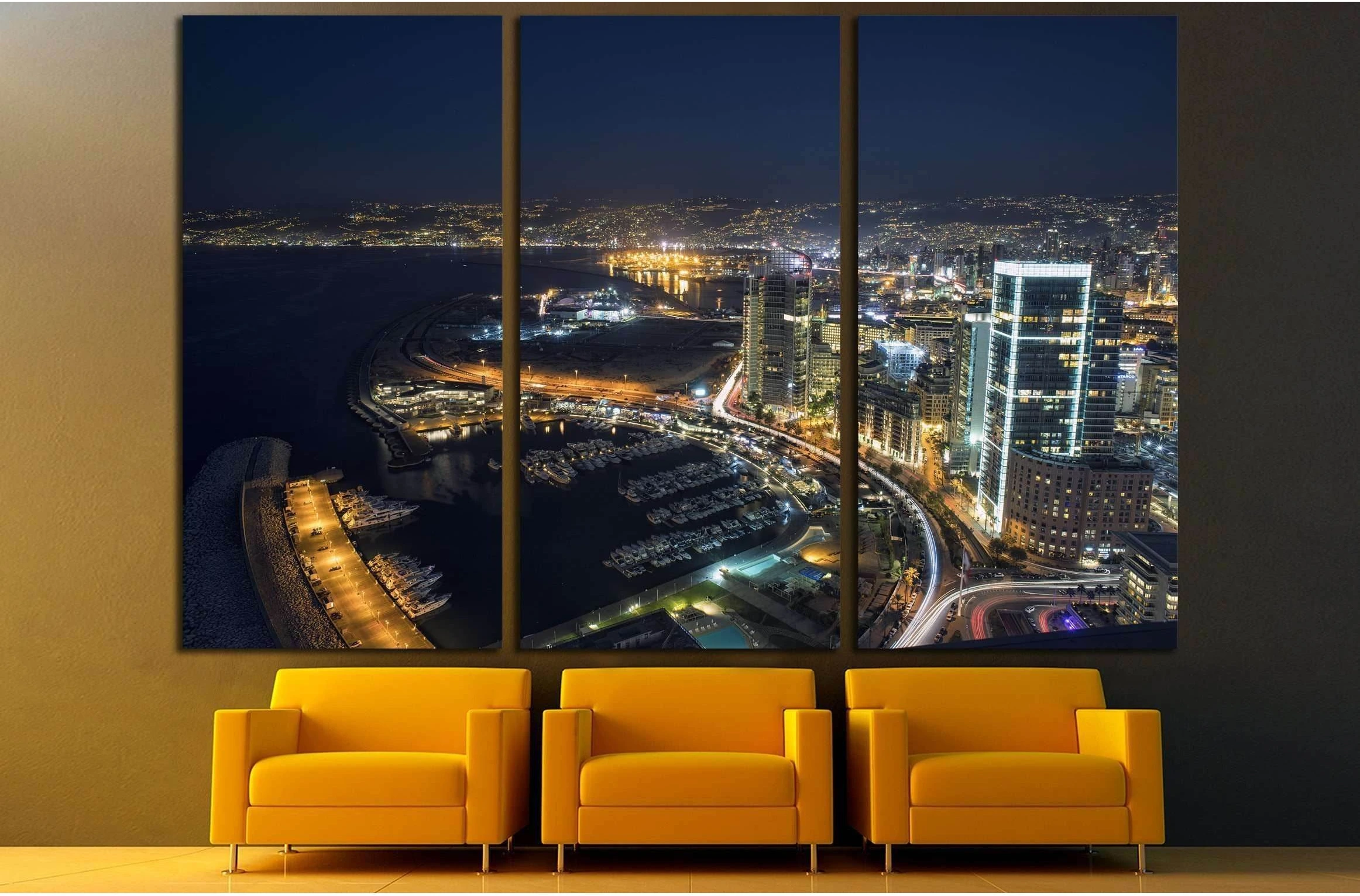 Aerial night shot of Beirut Lebanon , City of Beirut, Beirut city scape №2961 Ready to Hang Canvas Print - Zellart Canvas Prints ALL_Products, s-2961