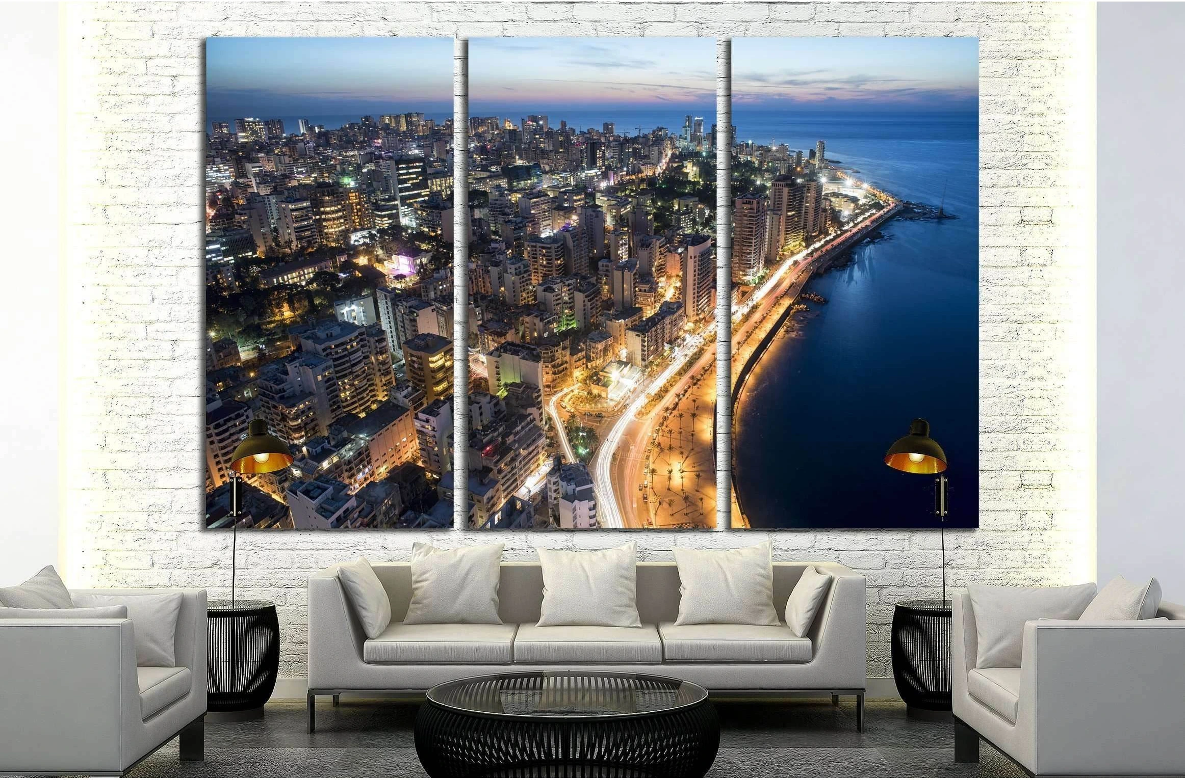 Aerial night shot of Beirut Lebanon , City of Beirut, Beirut city scape №2960 Ready to Hang Canvas Print - Zellart Canvas Prints ALL_Products, s-2960