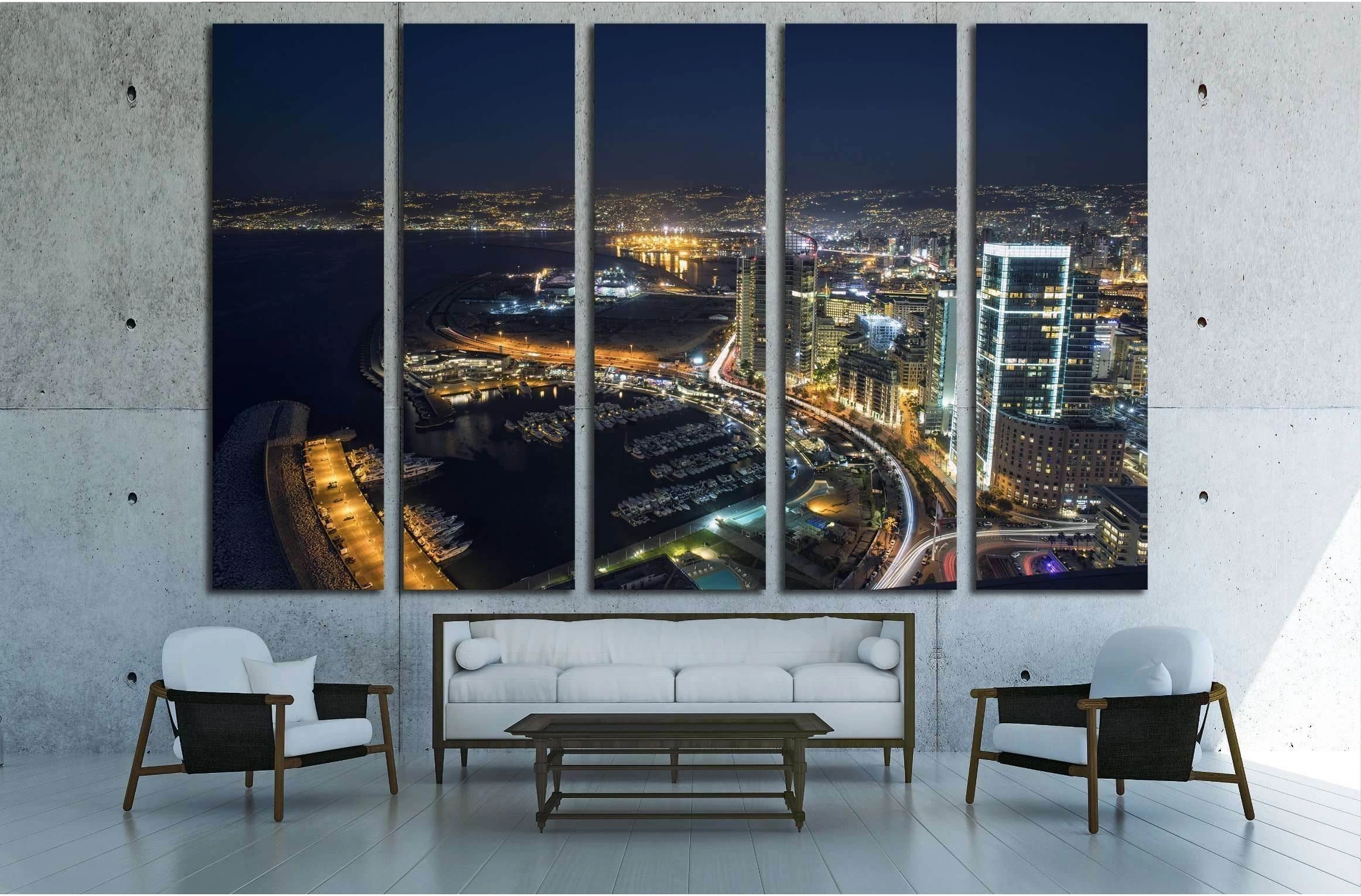 Aerial night shot of Beirut Lebanon , City of Beirut, Beirut city scape №2961 Ready to Hang Canvas Print - Zellart Canvas Prints ALL_Products, s-2961