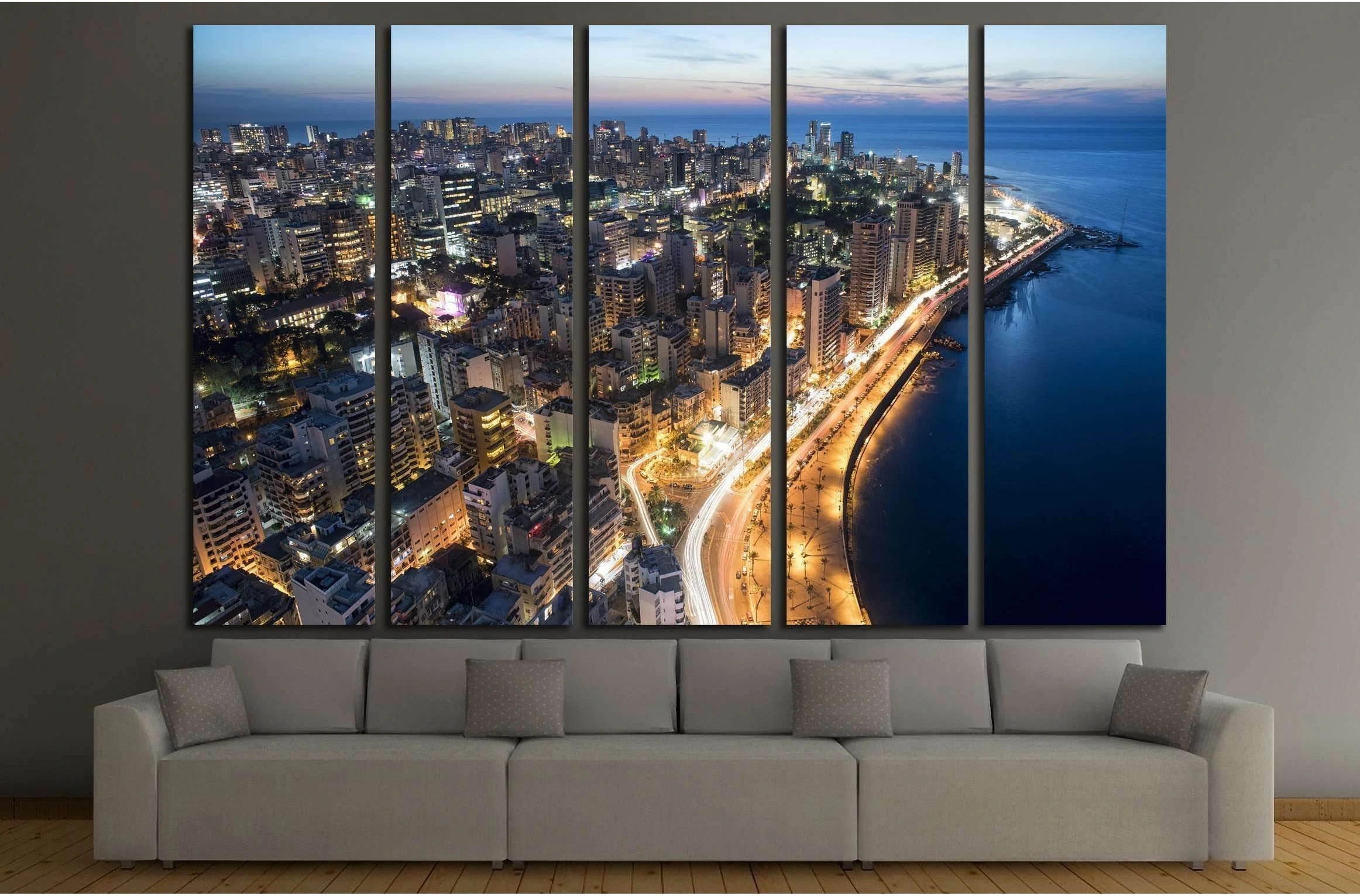 Aerial night shot of Beirut Lebanon , City of Beirut, Beirut city scape №2960 Ready to Hang Canvas Print - Zellart Canvas Prints ALL_Products, s-2960