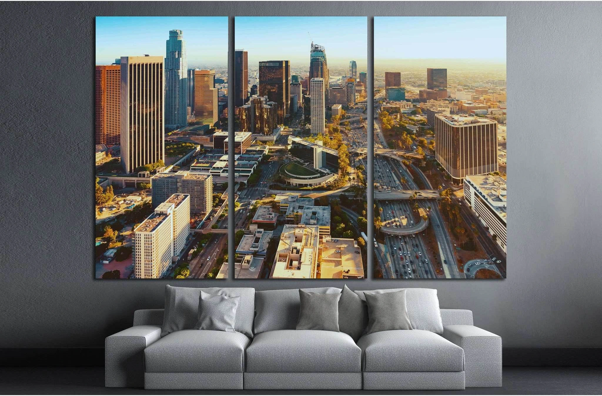 Aerial view of a Downtown Los Angeles at sunset №1253 Ready to Hang Canvas Print - Zellart Canvas Prints ALL_Products, s-1253