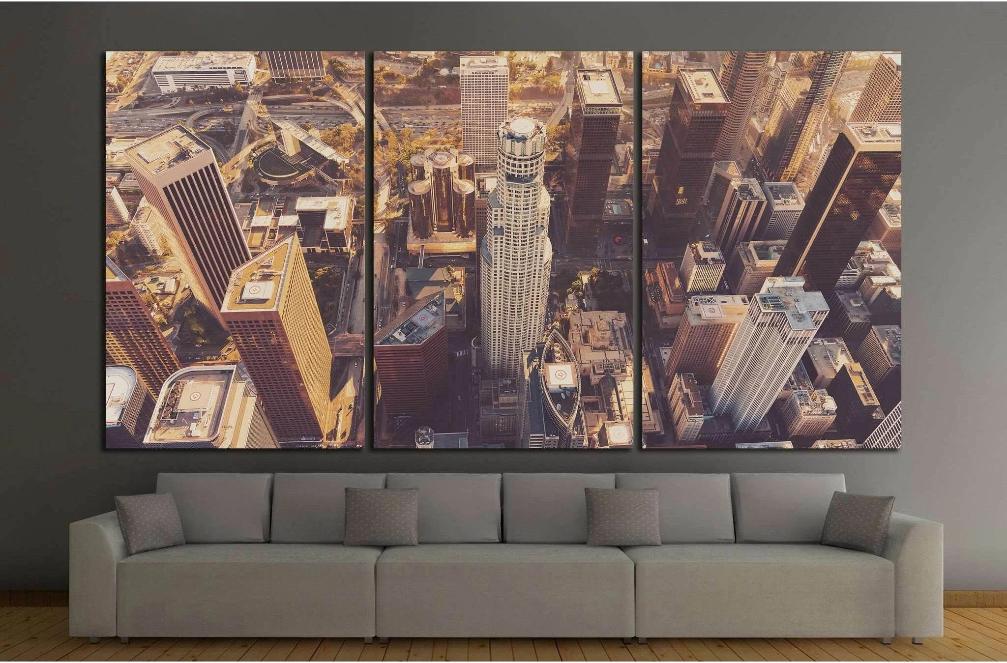 Aerial view of a Downtown Los Angeles at sunset №1271 Ready to Hang Canvas Print - Zellart Canvas Prints ALL_Products, s-1271
