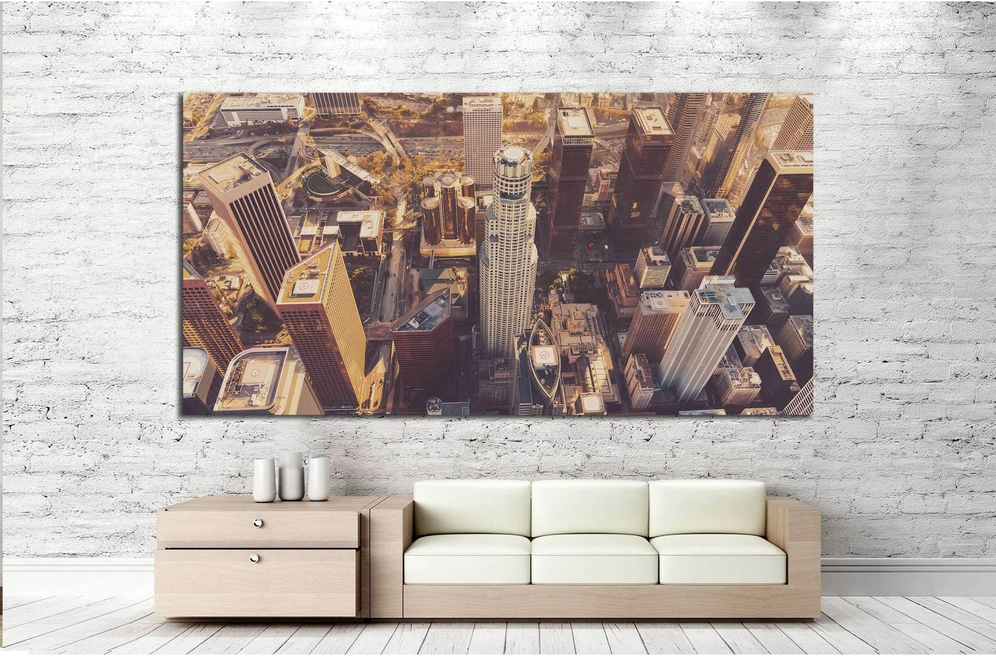 Aerial view of a Downtown Los Angeles at sunset №1271 Ready to Hang Canvas Print - Zellart Canvas Prints ALL_Products, s-1271