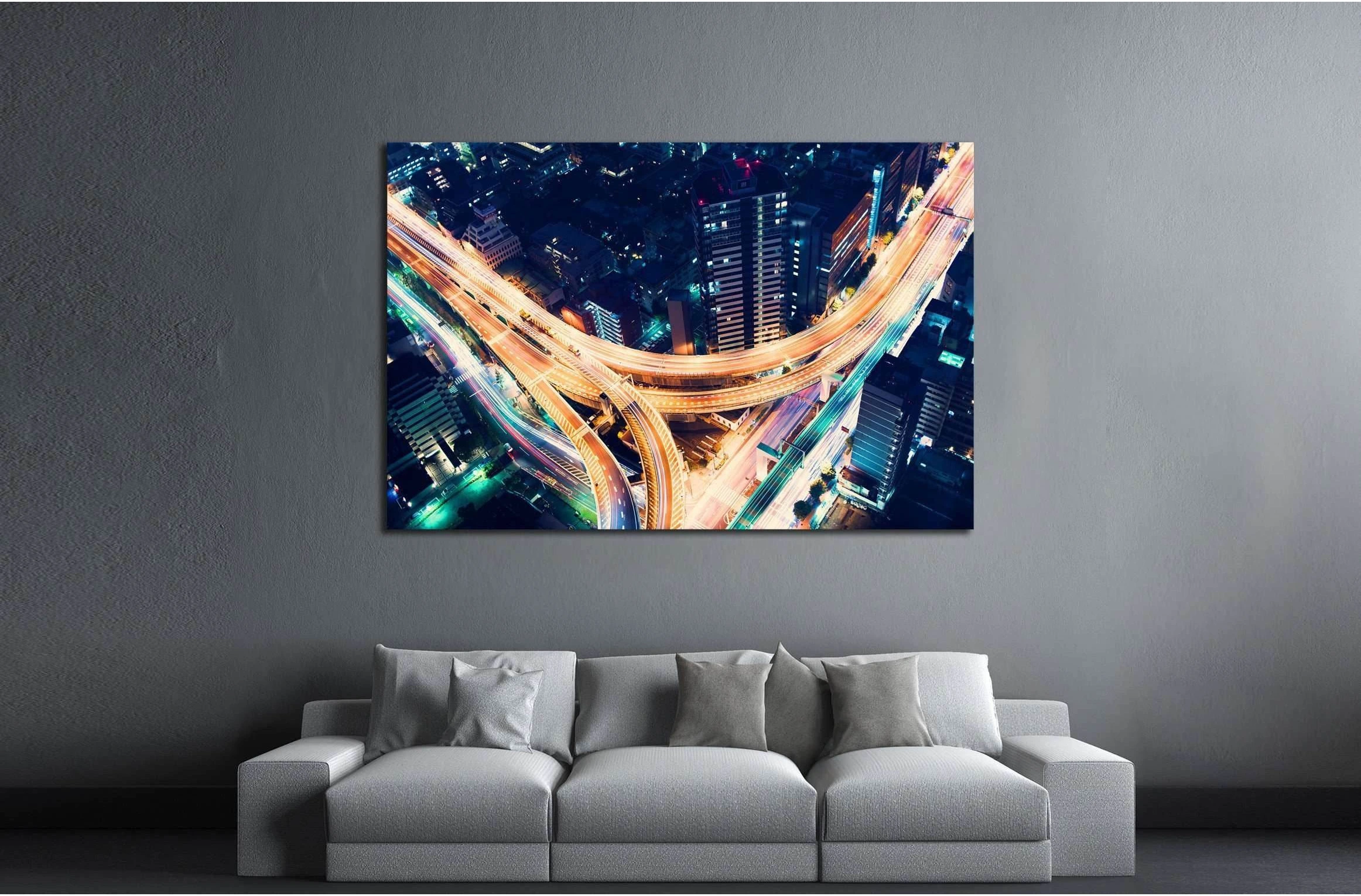 Aerial view of a massive highway intersection at night in Shinjuku, Tokyo, Japan №2181 Ready to Hang Canvas Print - Zellart Canvas Prints ALL_Products, s-2181