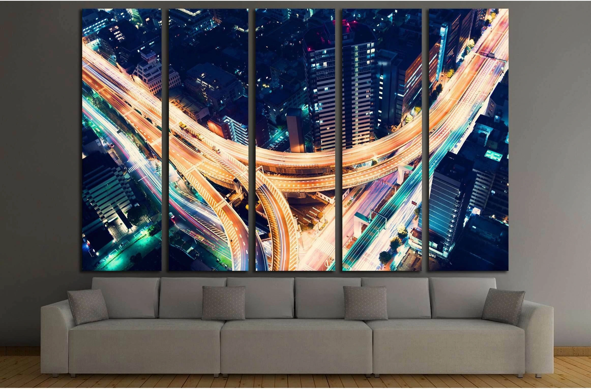 Aerial view of a massive highway intersection at night in Shinjuku, Tokyo, Japan №2181 Ready to Hang Canvas Print - Zellart Canvas Prints ALL_Products, s-2181