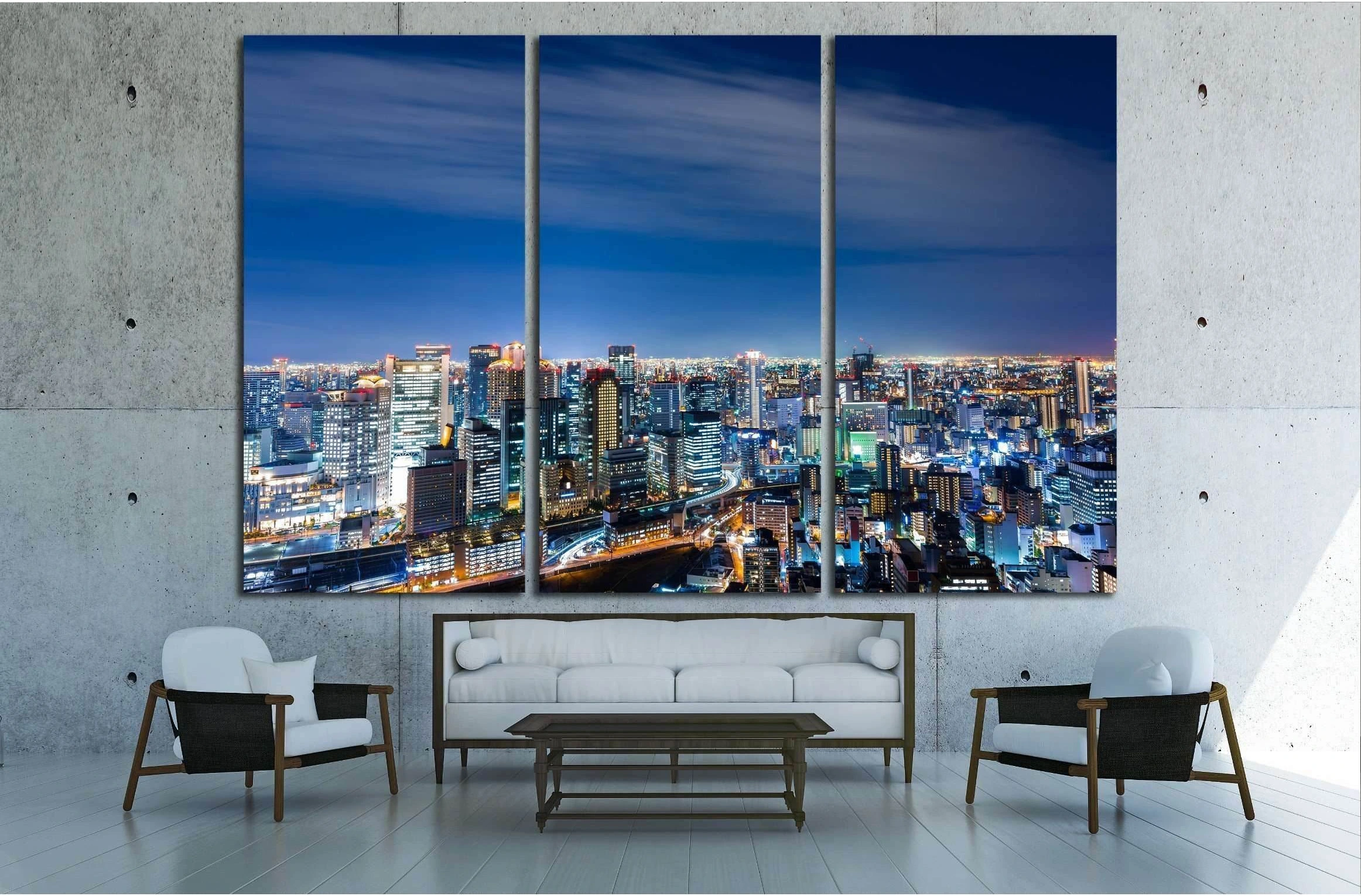 Aerial view of beautiful Osaka night city scape №2396 Ready to Hang Canvas Print - Zellart Canvas Prints ALL_Products, s-2396