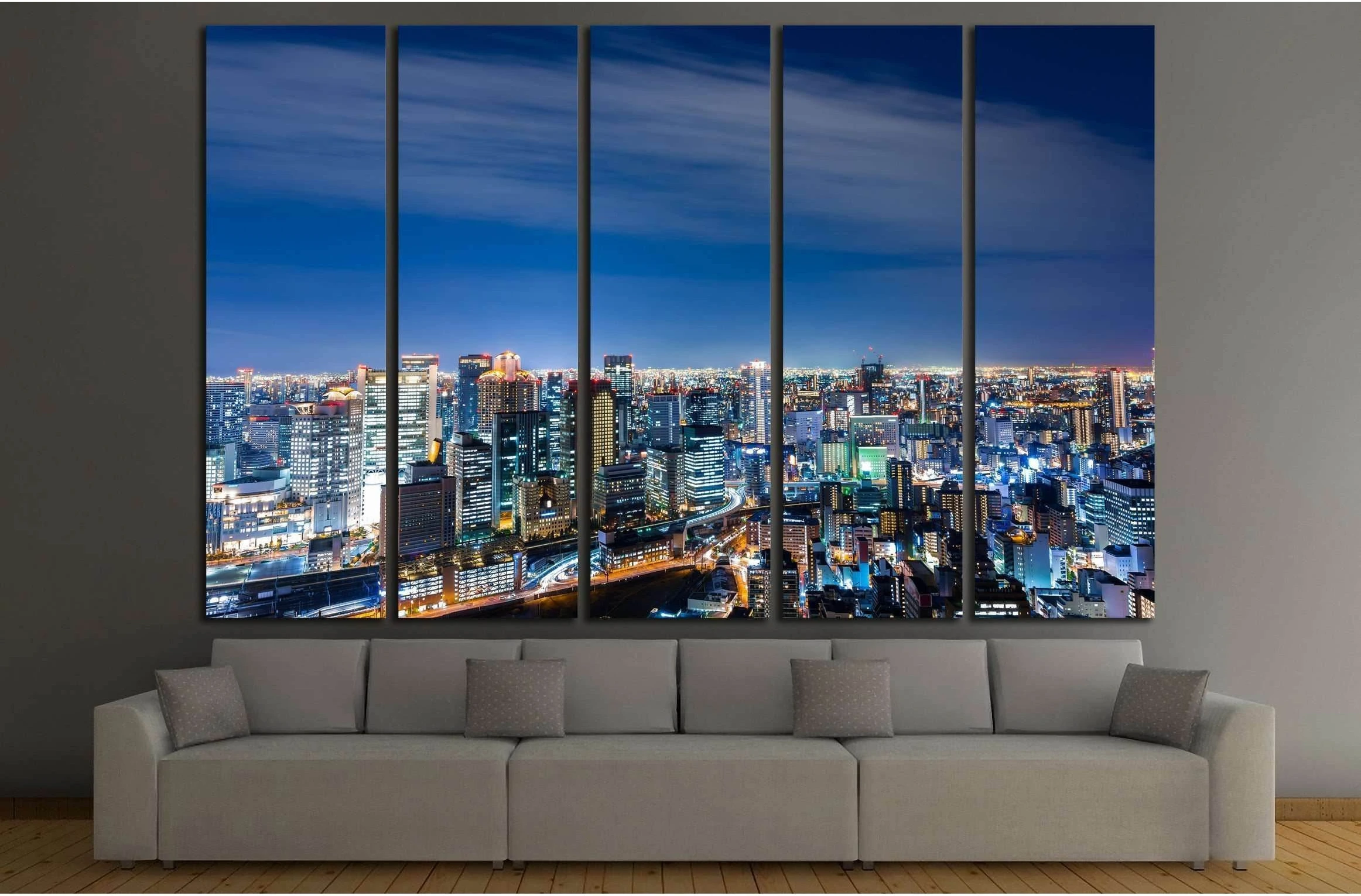 Aerial view of beautiful Osaka night city scape №2396 Ready to Hang Canvas Print - Zellart Canvas Prints ALL_Products, s-2396