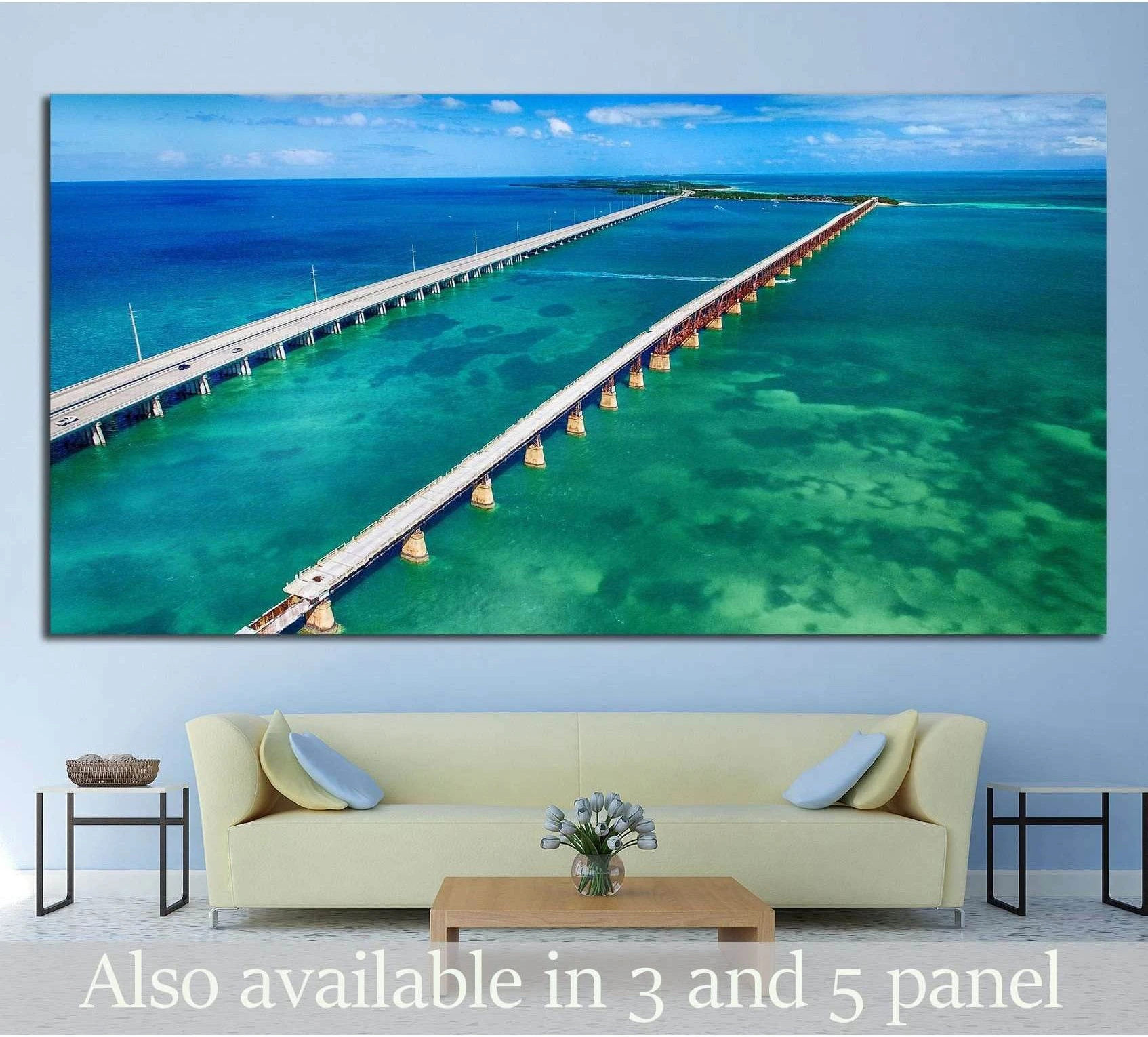 Aerial view of Bridge connecting Keys, Florida №1312 Ready to Hang Canvas Print - Zellart Canvas Prints ALL_Products, s-1312