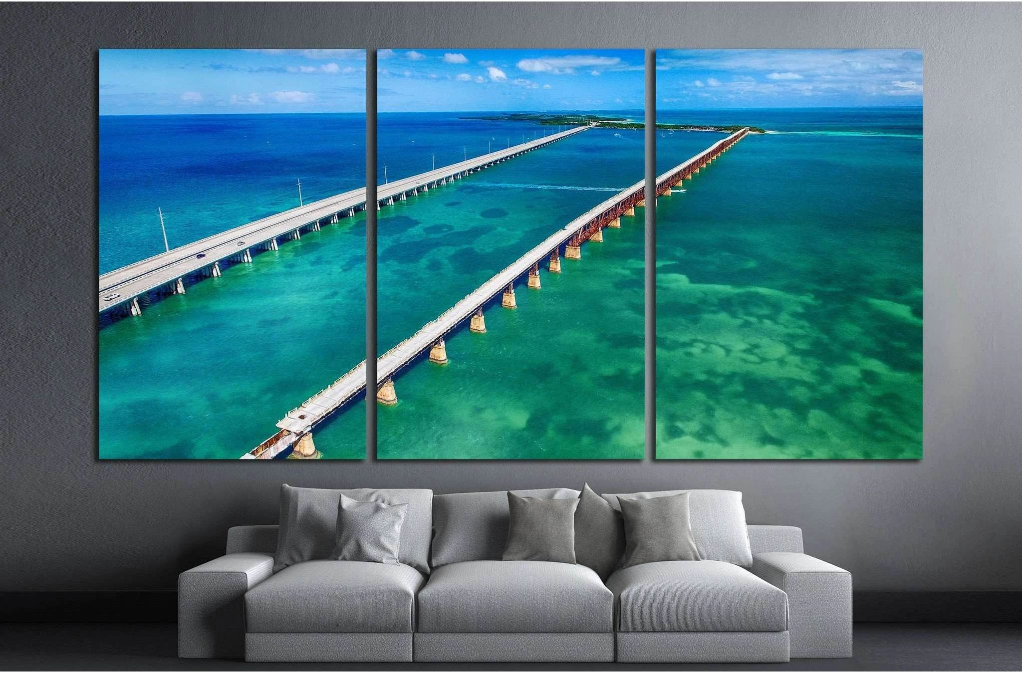 Aerial view of Bridge connecting Keys, Florida №1312 Ready to Hang Canvas Print - Zellart Canvas Prints ALL_Products, s-1312