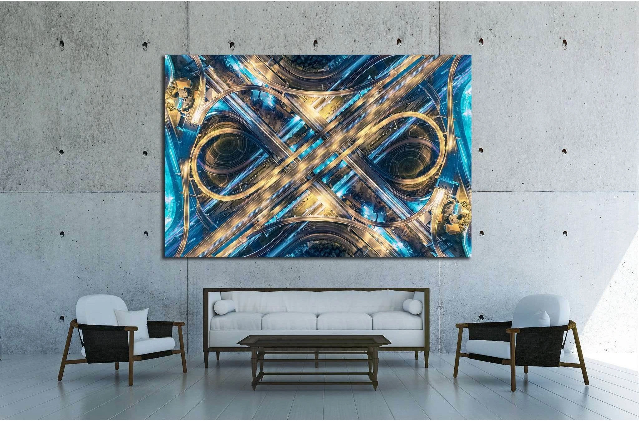 Aerial View of Busy Intersection at Night, thailand №1571 Ready to Hang Canvas Print - Zellart Canvas Prints ALL_Products, s-1571