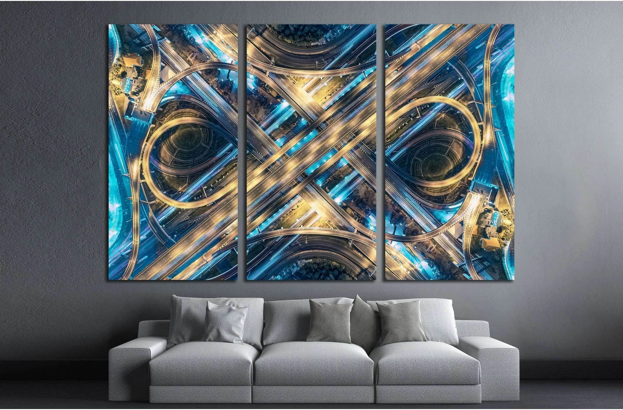 Aerial View of Busy Intersection at Night, thailand №1571 Ready to Hang Canvas Print - Zellart Canvas Prints ALL_Products, s-1571