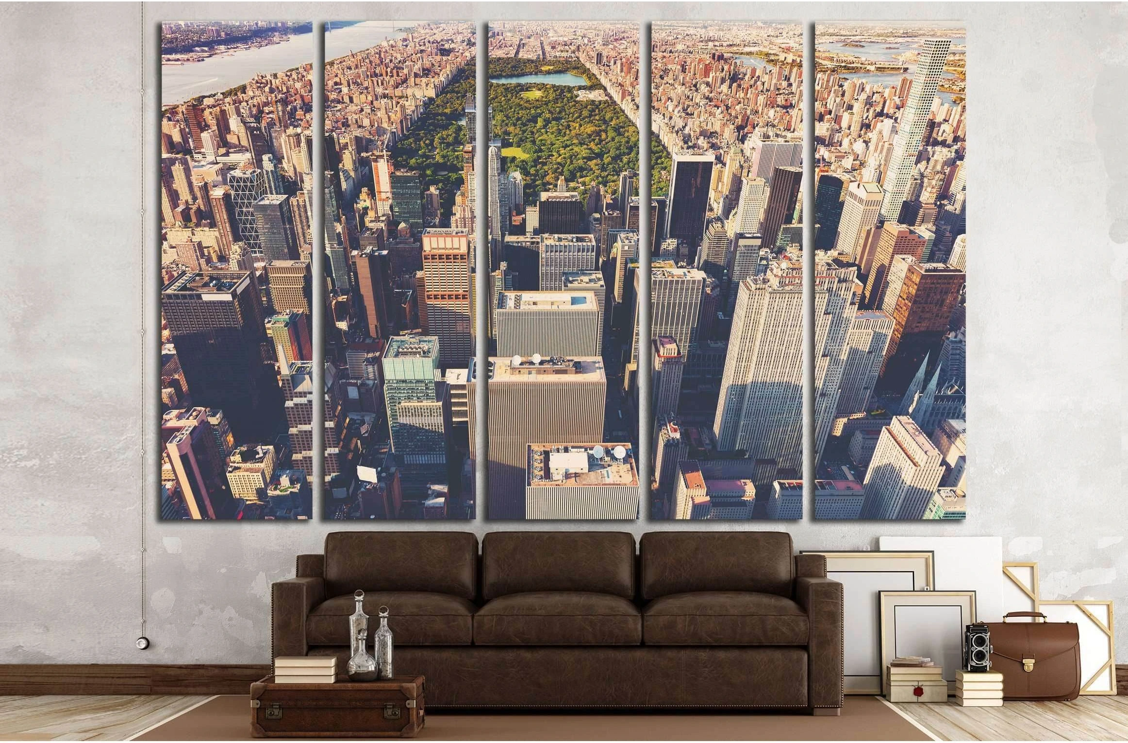 Aerial view of Central Park and Times Square, New York CIty at sunset №2216 Ready to Hang Canvas Print - Zellart Canvas Prints 0_NY_ART, ALL_Products, s-2216