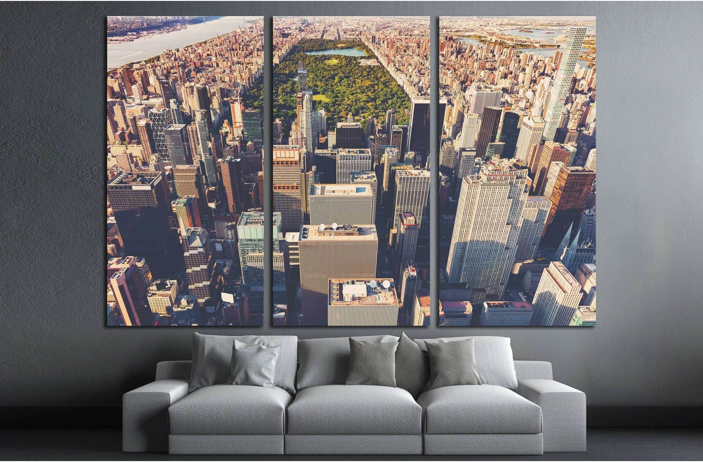 Aerial view of Central Park and Times Square, New York CIty at sunset №2216 Ready to Hang Canvas Print - Zellart Canvas Prints 0_NY_ART, ALL_Products, s-2216